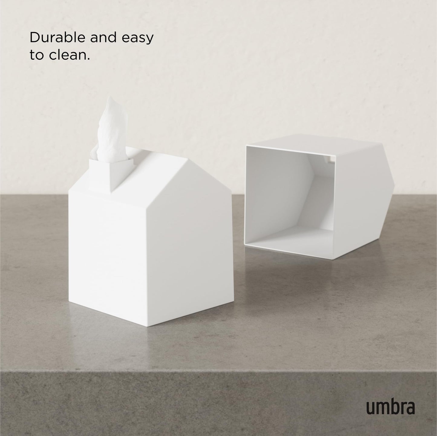 Umbra Casa Tissue Box Cover, Adorable House Shaped Square Kleenex Box Holder for Bathroom, Bedroom or Office, White