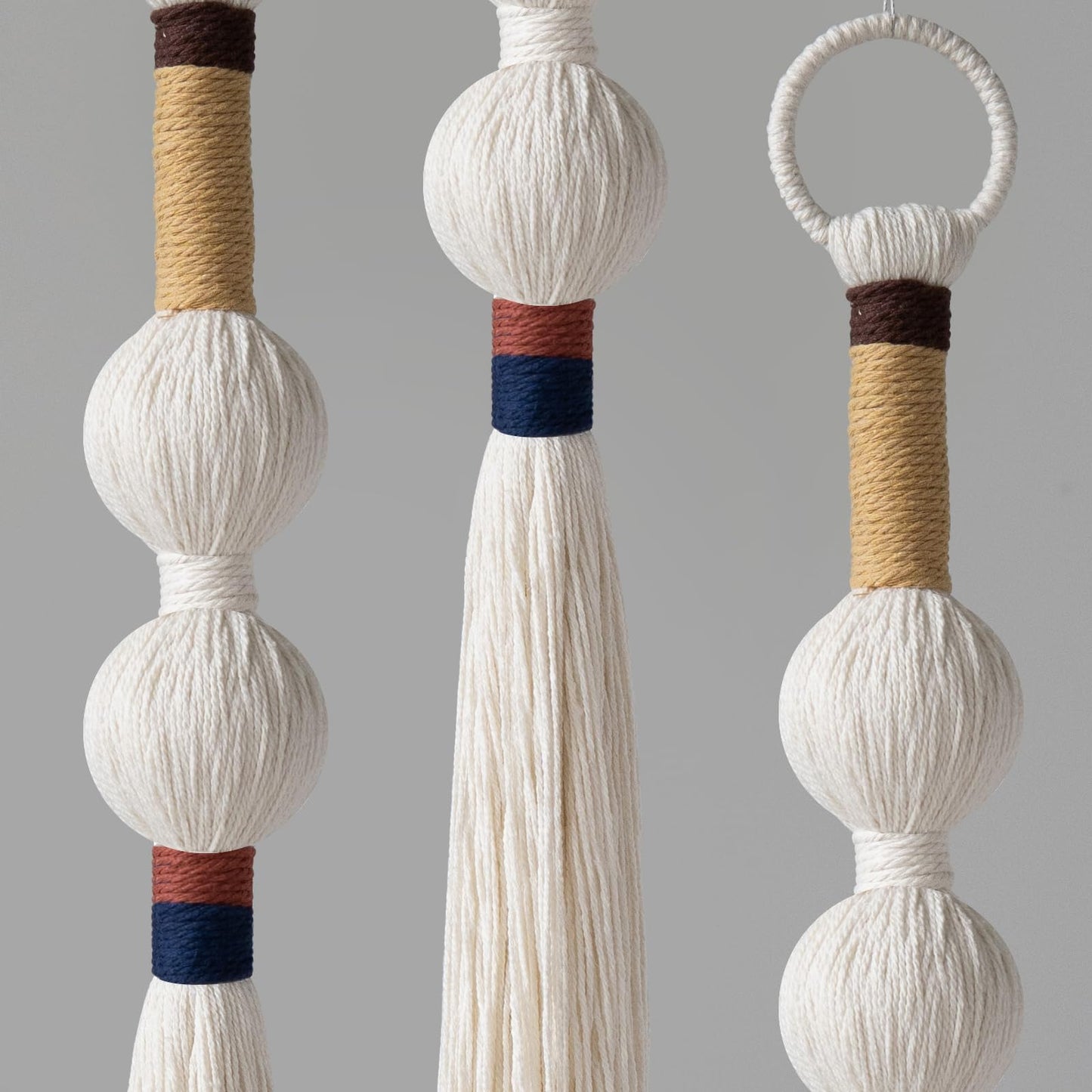 IOWER Macrame Wall Hanging Boho Decor Yarn Wall Art Small Sphericity Cotton Textile Tassel Hanging Fiber Art for Living Room Bedroom 27'' L x 2.3'' W