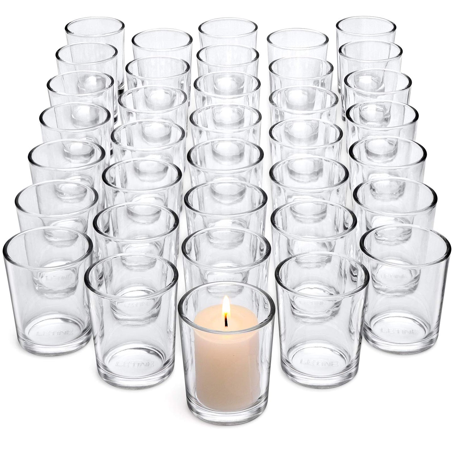 Letine 36-Pack Votive Candle Holders - Clear Glass Tea Light Holders - Glass Votive Candle Holder Bulk for Wedding Centerpieces/Home Table Decor/Propose/Christmas and Spring Party Decor