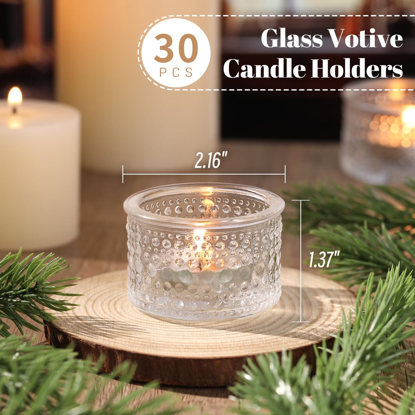NITIME 30Pcs Clear Votive Candle Holders, Tealight Candle Holder Glass for Wedding Decorations, Polka Dot Glass Candle Holder forTable Centerpiece, Home and Party Decor