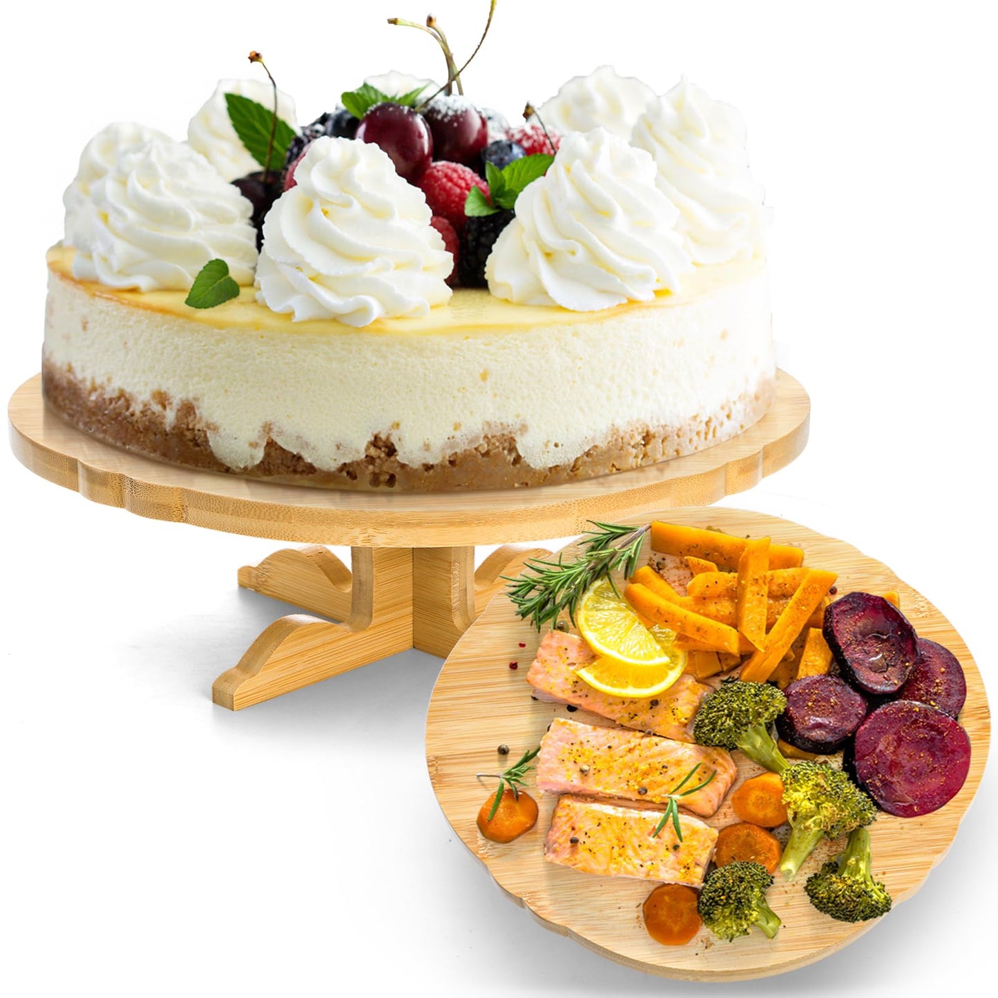 Eorbow 12 Inch Bamboo Cake Stand, One-Tier Wedding Cupcake Holder, Rustic Dessert Riser with Anti-Slip Pads, Cake Pedestal Plate for Birthday, Tea Party, Baby Shower