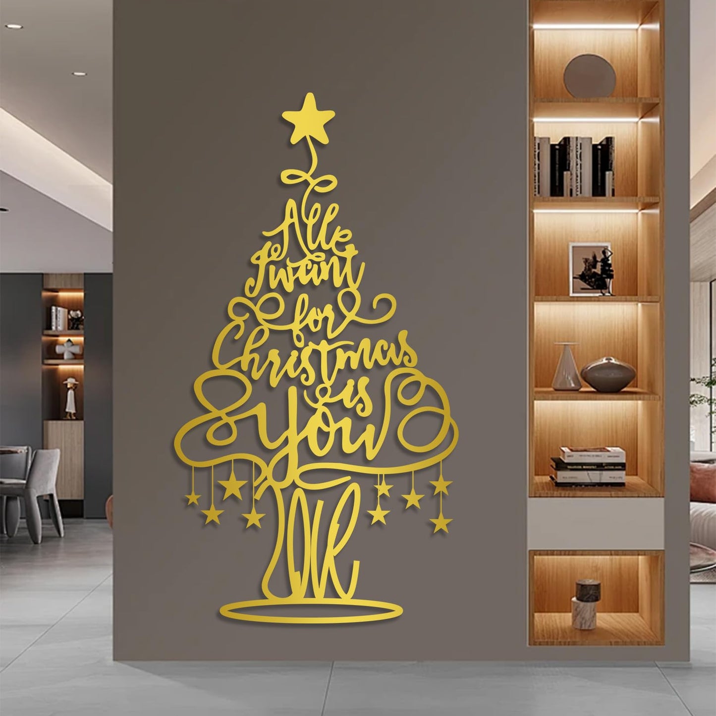 Merry Christmas Tree Metal Wall Decor, Christmas Tree Metal Wall Art for Ling Room, Bedroom, Office (Black,59" x 31" / 150 x 80 cm)