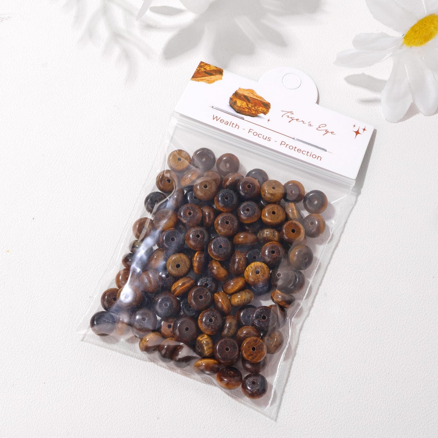 Raicegs 100pcs 5×8mm Rondelle Tiger’s Eye Beads Natural Gemstone Beads Abacus Disk Stone Loose Beads for Jewelry Making DIY Bracelets Necklace