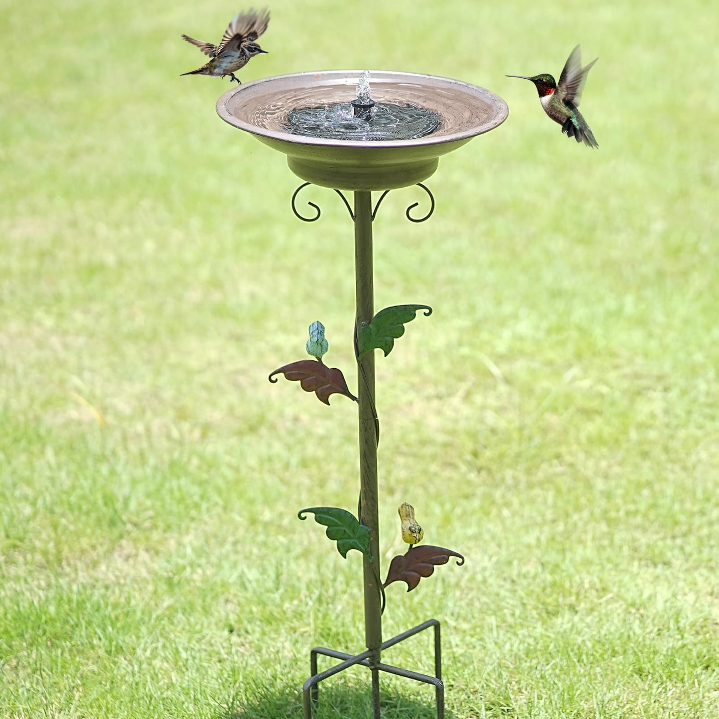 31”H Solar Bird Bath with Metal Stake, Metal Bird Bath Bubbler, Bird Baths for Outdoors with Solar Fountain for Outdoors Garden Yard Decor