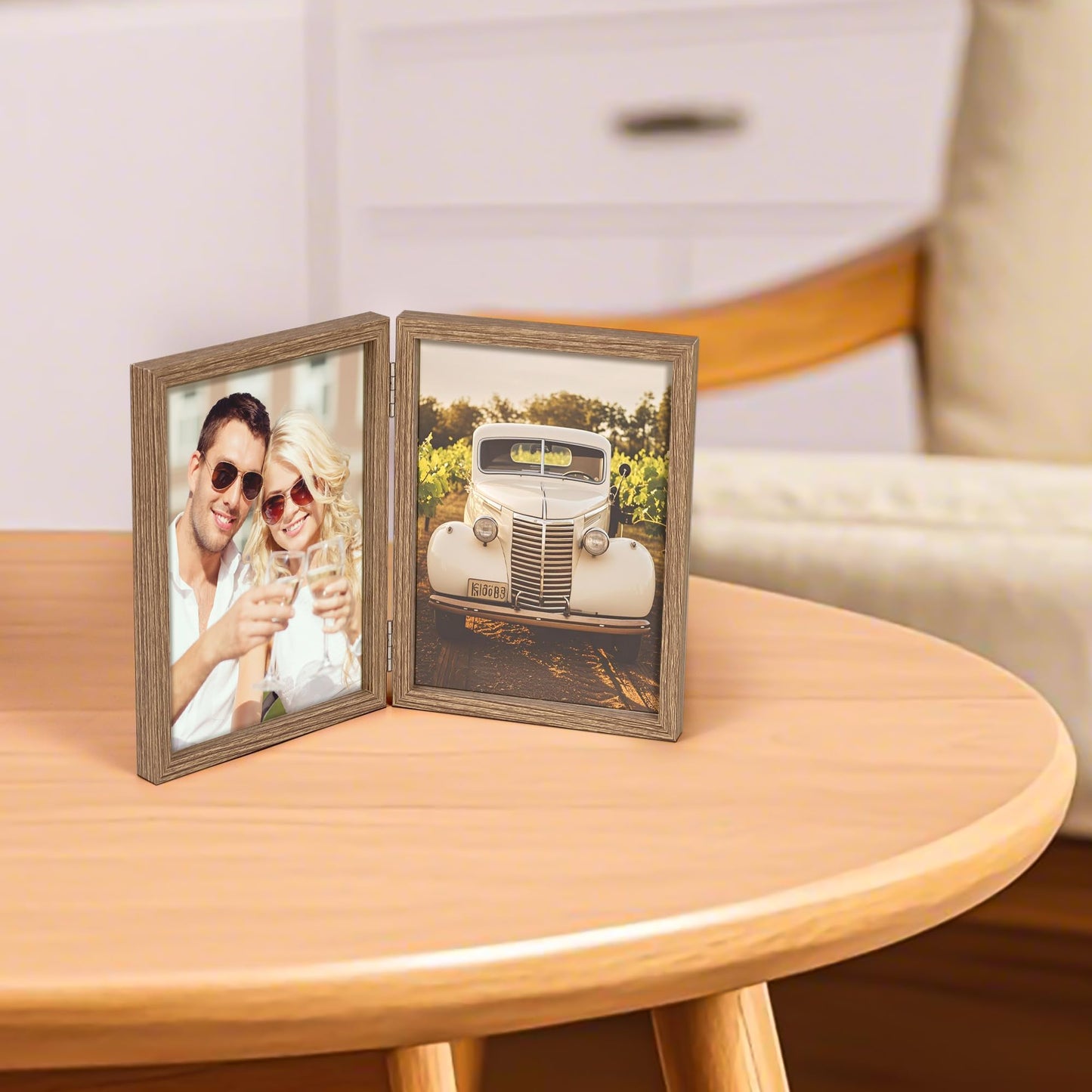 AEVETE 4x6 Picture Frames Double Hinged Wood Folding Photo Frames Vertical with Plexiglass Front