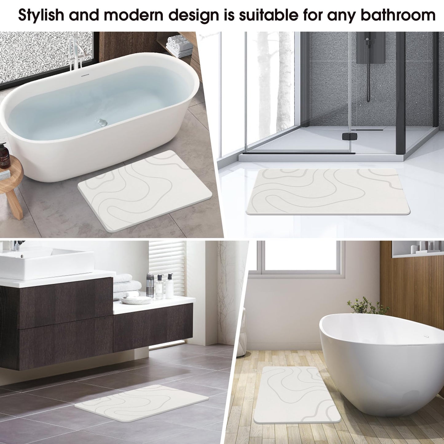 ZIKIBL Stone Bath Mat Diatomaceous Earth Shower Mat Non-Slip Super Absorbent Diatomite Stone Mats for Bathroom Floor/Ktichen Cuonter Quick-Drying Easy to Clean (24''*16''White)