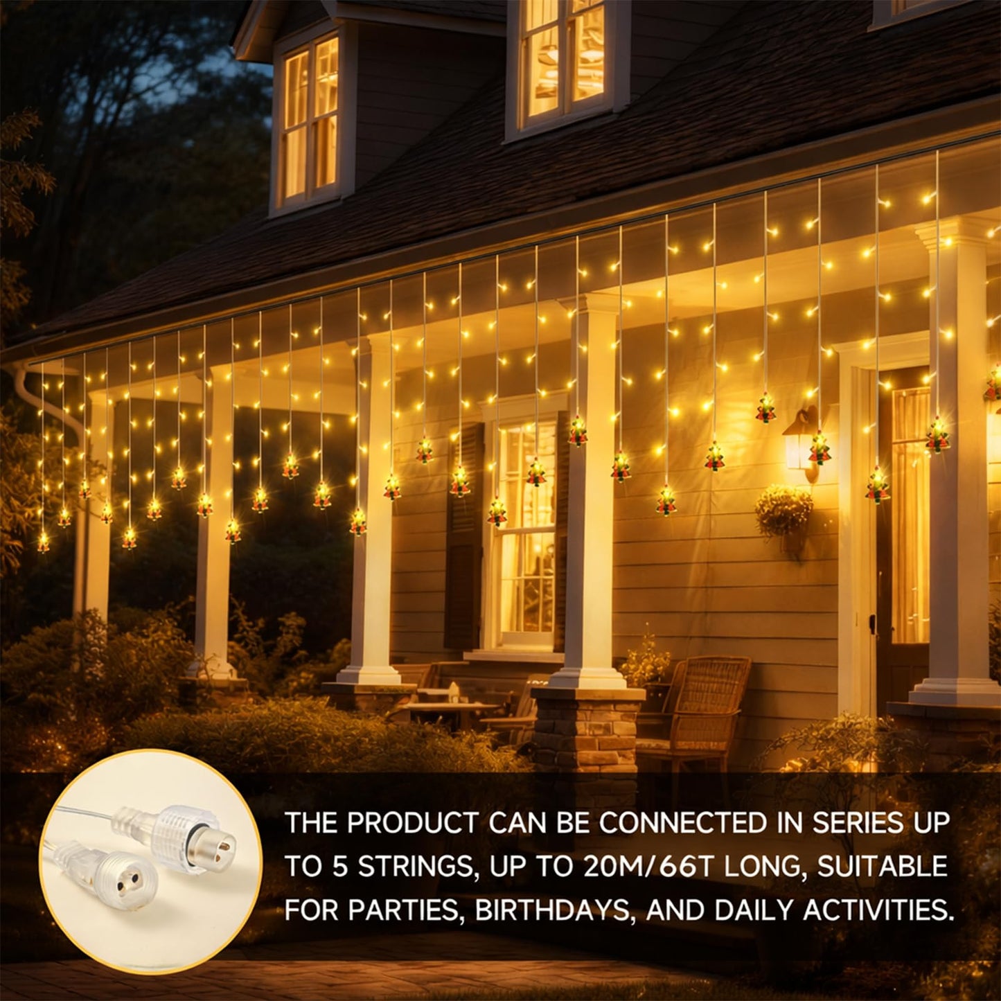 AiPertop Curtain String Light Christmas Decoration Icicle Lights 8 Modes dimmable,108 LEDs 4M Christmas and Halloween String Lights for Home,Office,Party,bar,Holiday,Party (Warm White)