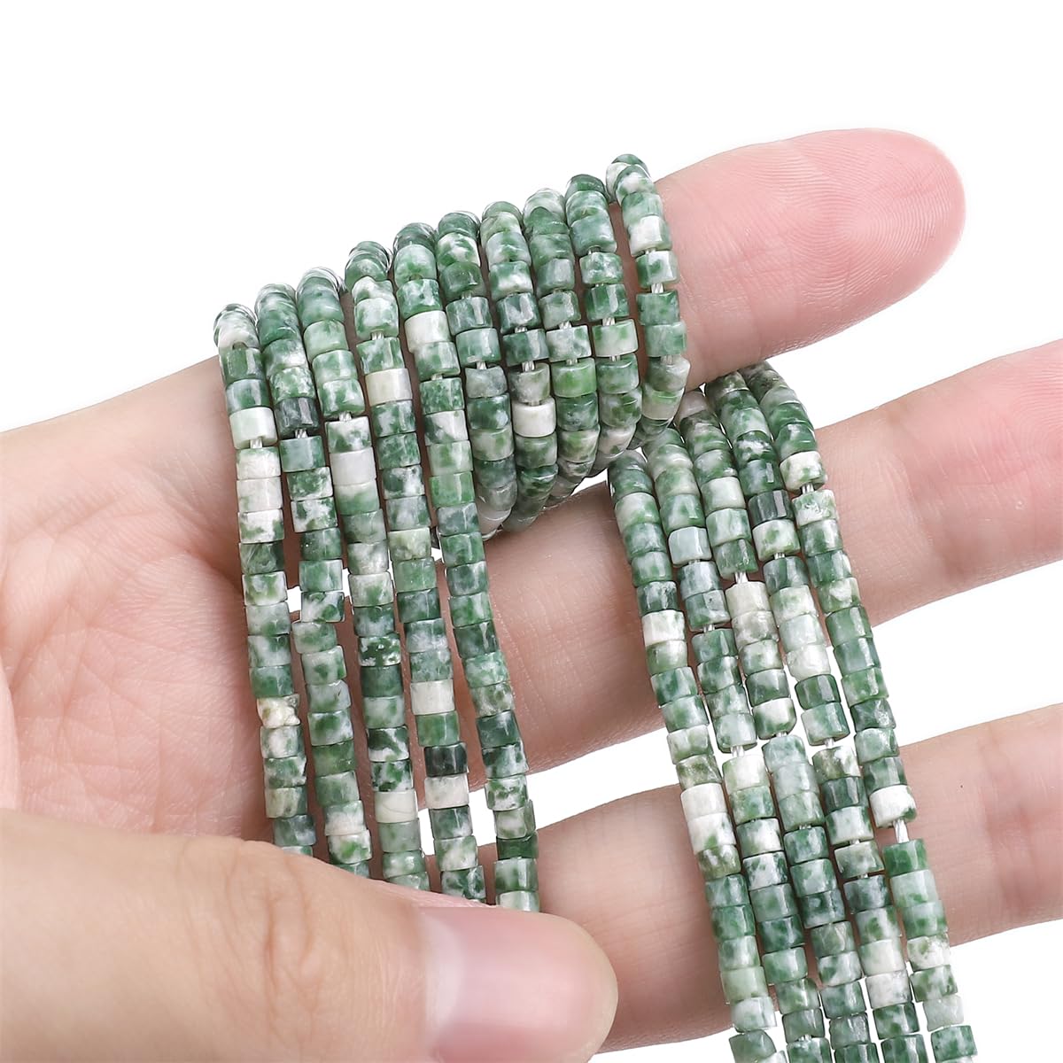 BEADIA Natural African Jade Spacer Beads Caps Flat Round Loose Beads for Beading Jewelry Making 3mmx2mm 38cm
