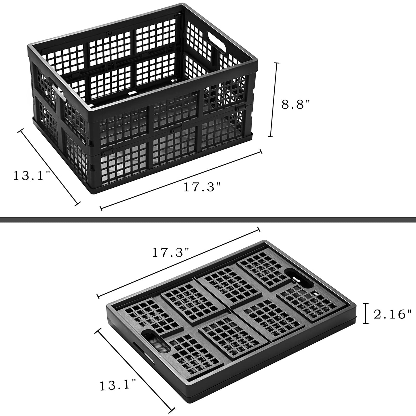 Eslite 34L Large Plastic Folding Storage Crates,Collapsible Crates for Storage,Pack of 3 (Black)