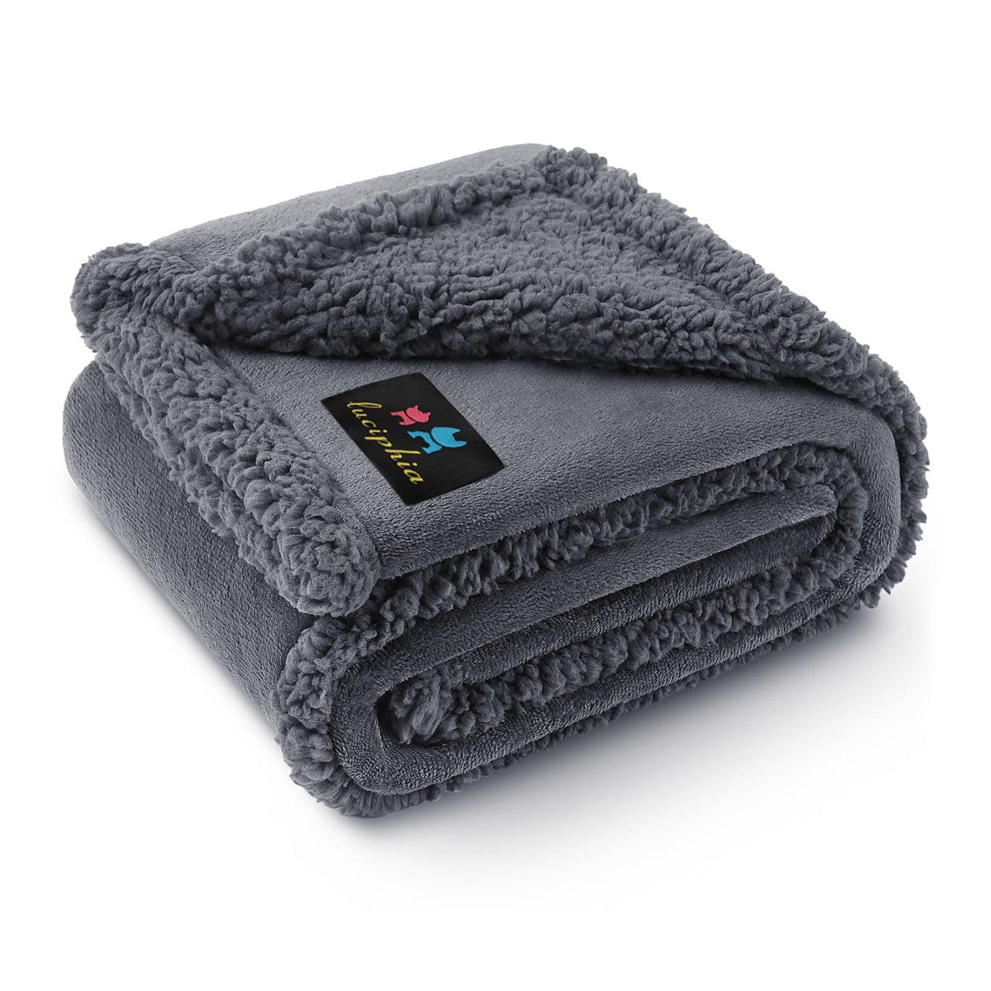 Waterproof Pet Blanket, Liquid Pee Proof Dog Blanket for Sofa Bed Couch, Reversible Sherpa Fleece Furniture Protector Cover for Small Medium Large Dogs Cats, Dark Gray Medium（57" x 40"）