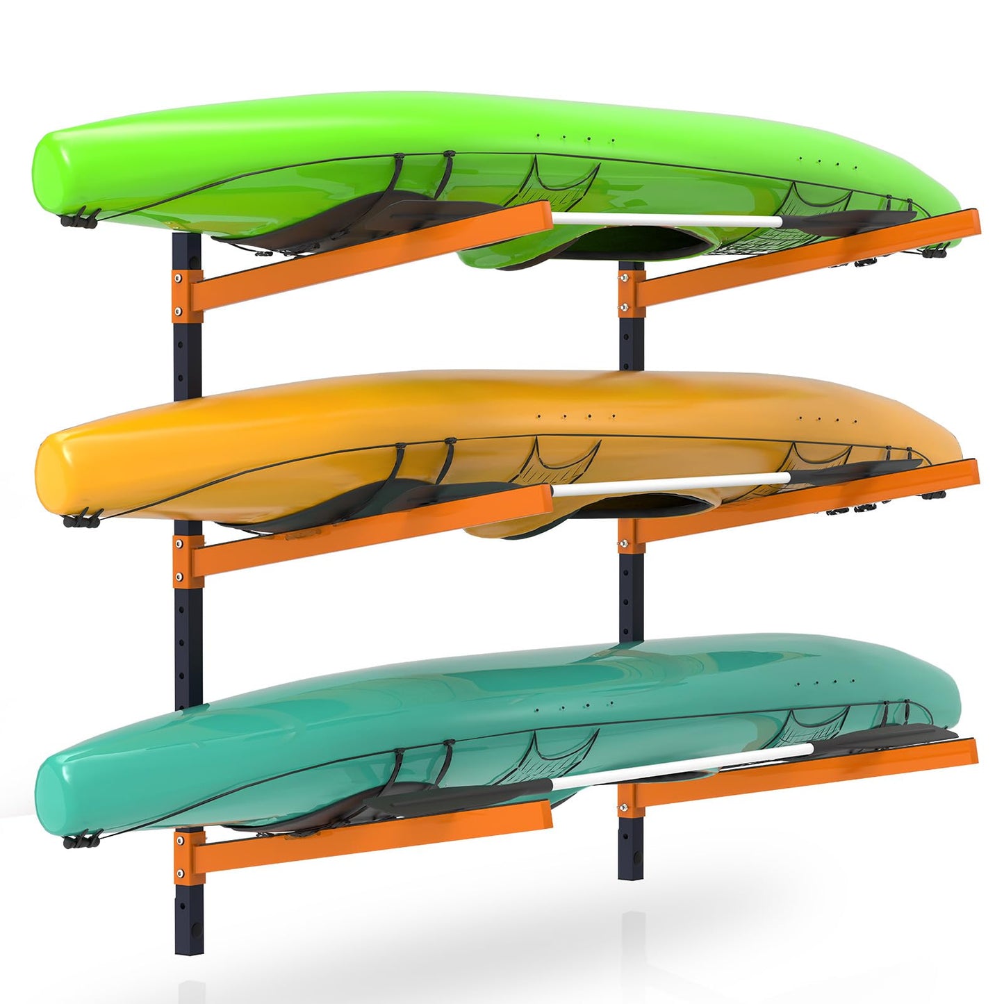 UOKRR Kayak Storage Rack, Wall Mount Kayak Racks for Indoor Outdoor Storage, Heavy Duty Adjustable Kayak Rack for Garage, Spacesaver (3 Kayaks, Wall Mount)