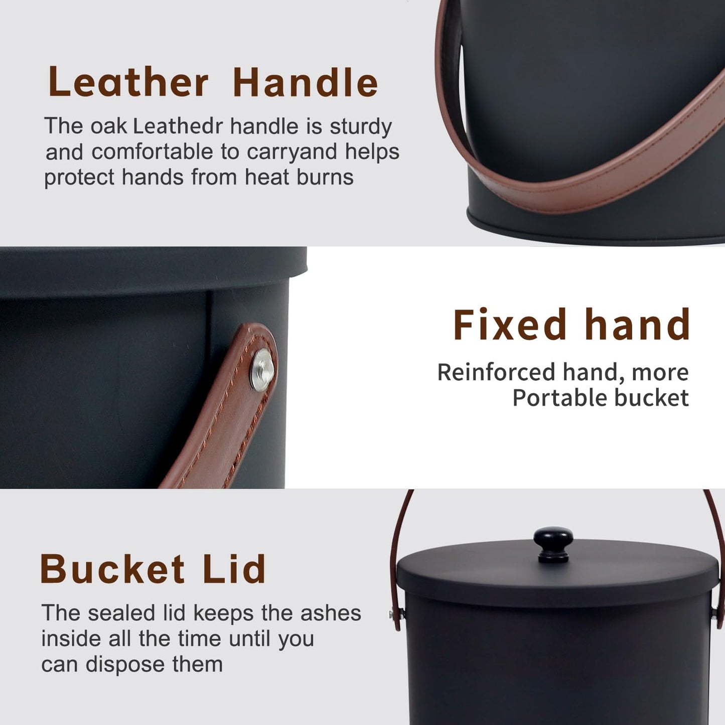 BRIAN & DANY Mini Ash Bucket with Lid and Shovel, 1.2 Gallon Fireplace Bucket with Broom, Perfect for Fireplaces, Wood Stoves