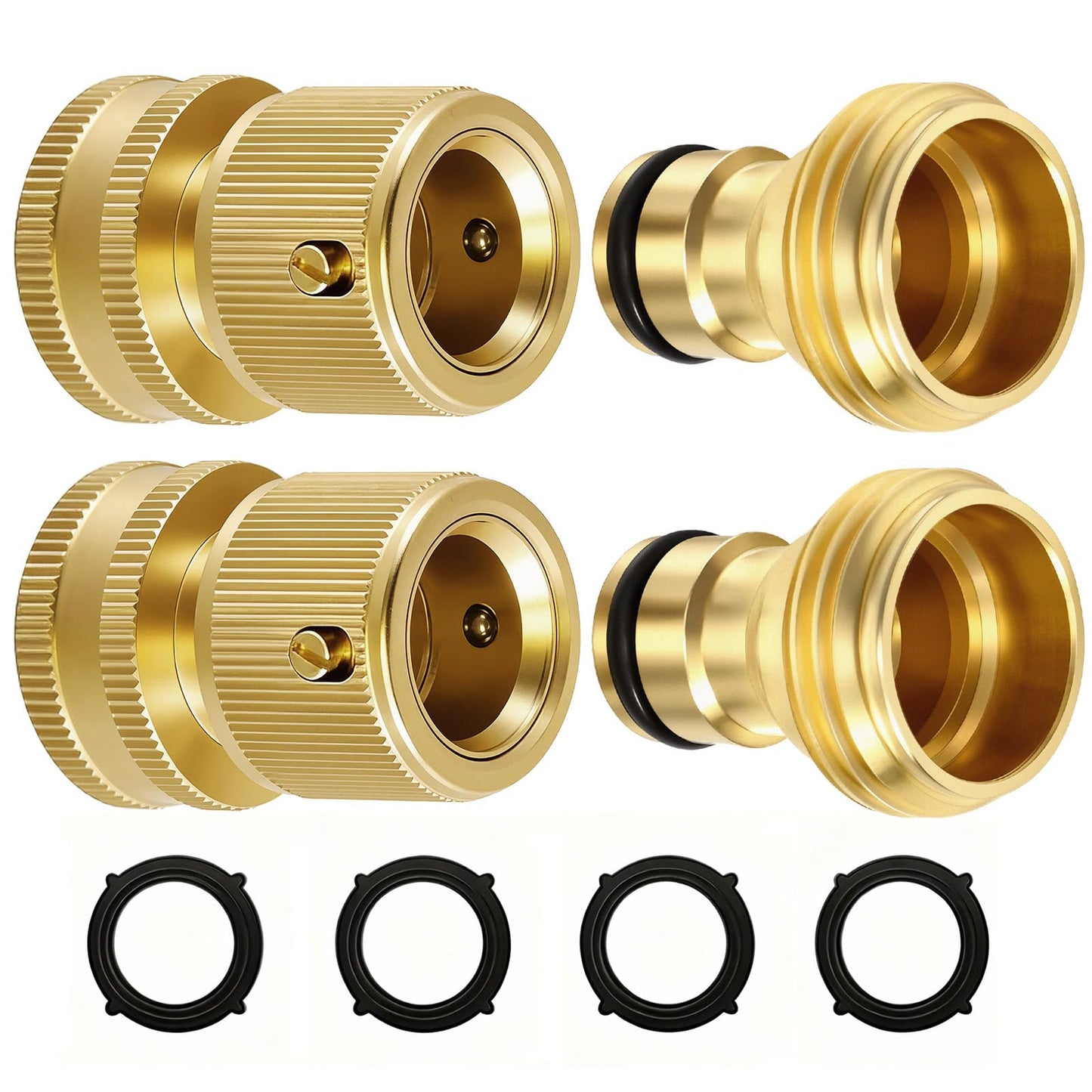 RainPoint Quick Connect Hose Fittings 3/4" GHT - Solid Brass Garden Hose Connectors, No-Leak Design & Universal Fit for Instant Connection (2 Sets)
