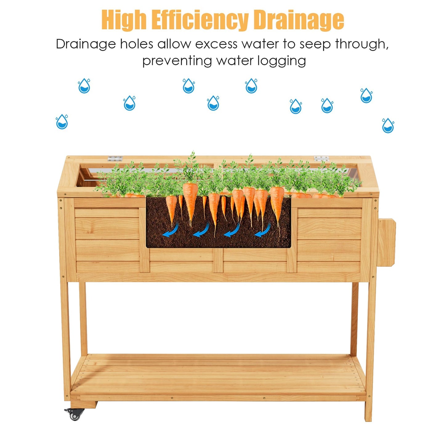 Raised Garden Beds on Wheels with Legs and Cover Elevated Herb Planter Box Cart Outdoor with Bed Liner,Storage Shelf,Seed Starter Tray for Backyard Patio Gardener Porch Outside (Country Rustic)