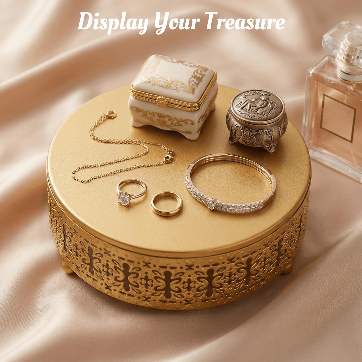 Youeon Gold Round Cake Stand Set of 3, 12/10/8 Inch Metal Hollow Cake Pedestals with Low Feet, Dessert Display Stands for Wedding, Birthday, Party, Anniversary & Holiday Entertaining