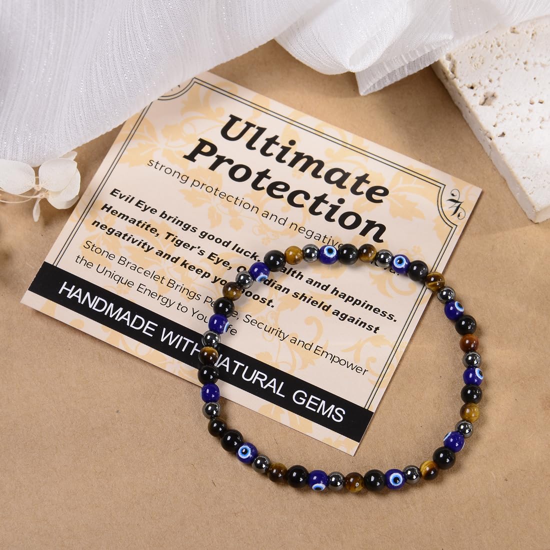 MASSIVE BEADS Ultimate Protection - Stone of Strongest Protect - Handmade Yoga Stretch Elastic Bracelet Natural Stone Crystal Healing Power Energy Gifts for Unisex Adult 4mm