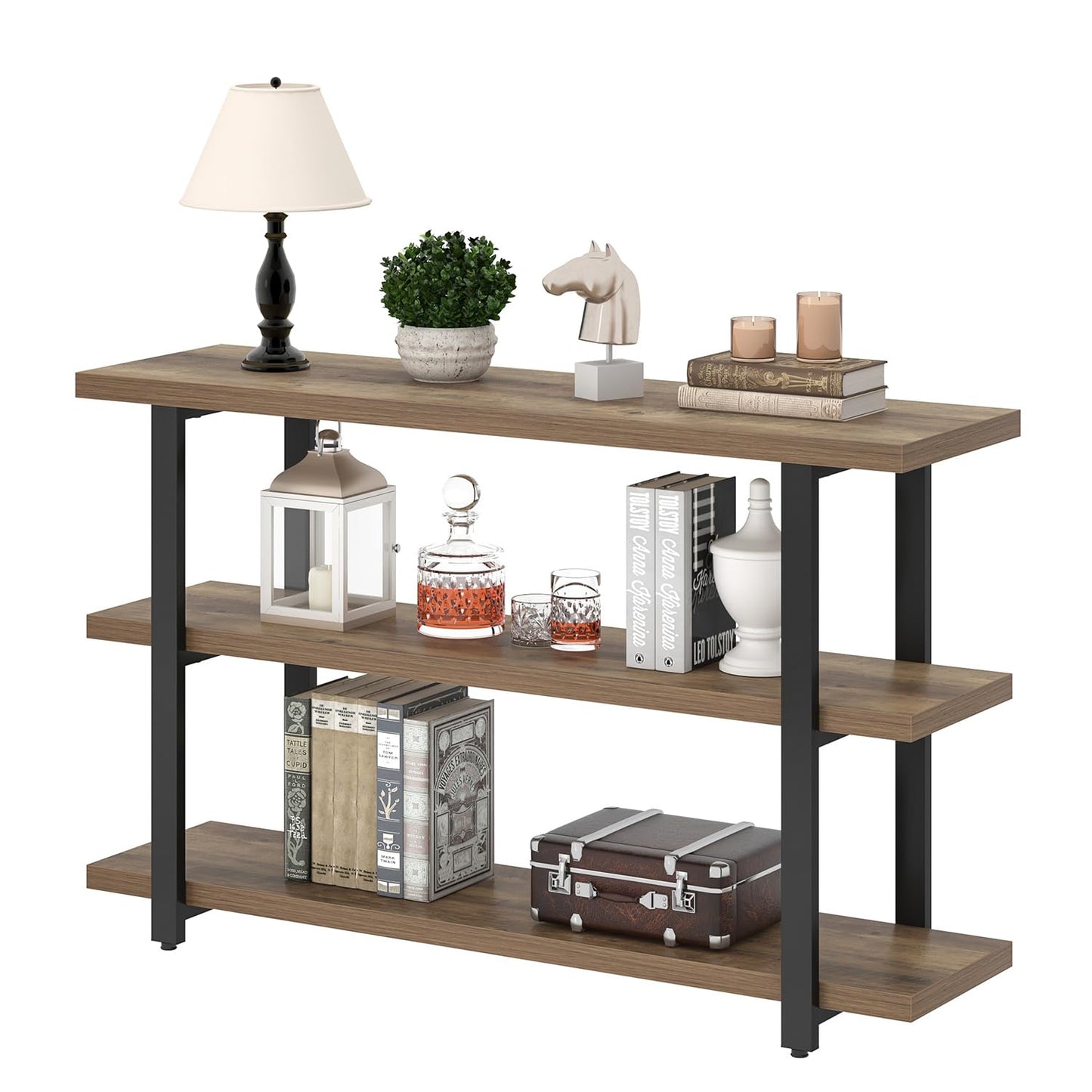 FOLUBAN Console Tables for Entryway, Modern Sofa Table with Storage Shelves for Living Room, Hallway, Entrance, or Behind Couch, Rustic Oak, 47 Inch