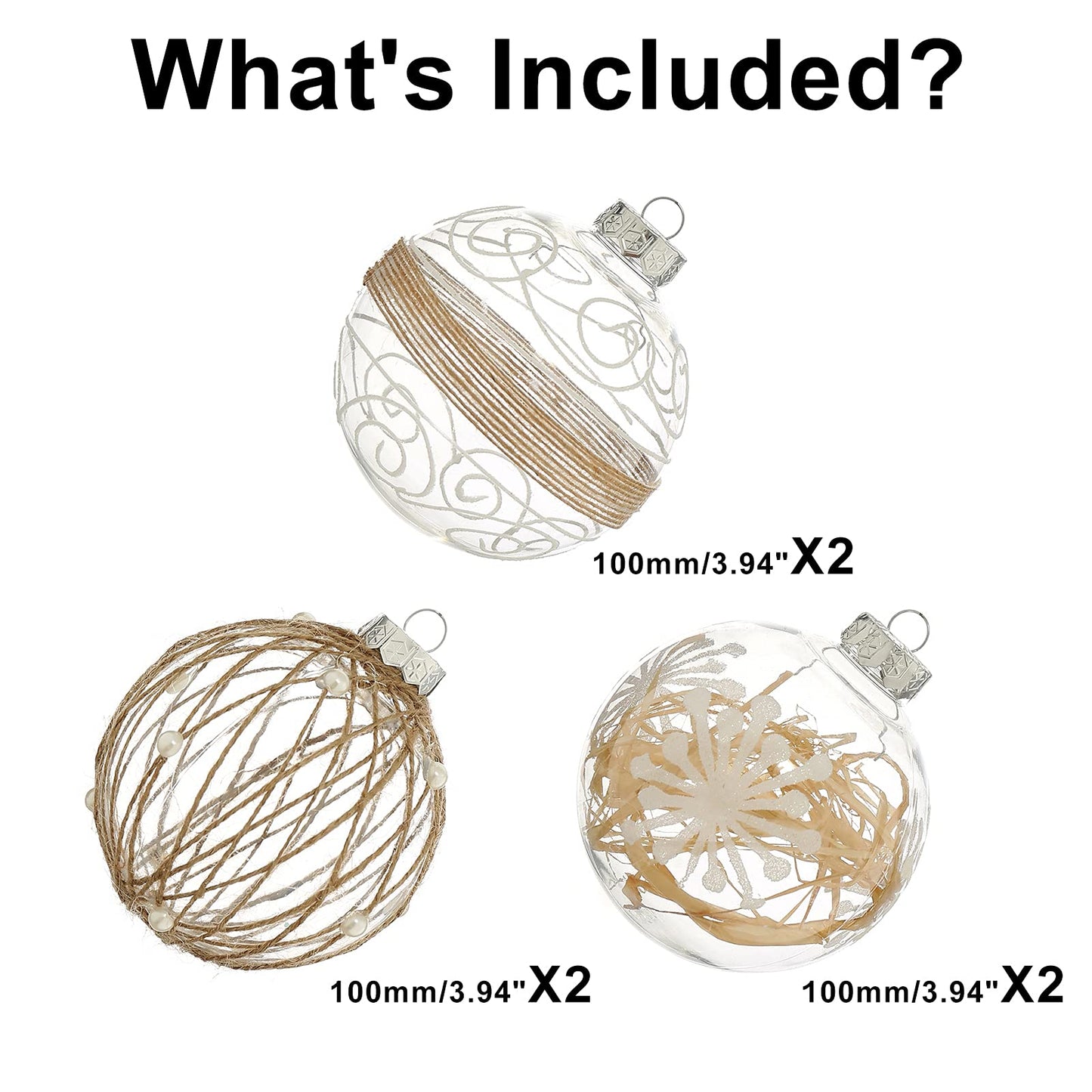 XmasExp Christmas Ball Ornaments Set, Farmhouse Shatterproof Christmastree Decorations,6ct Large Plastic Hanging Ornaments,100mm/4,Neutral
