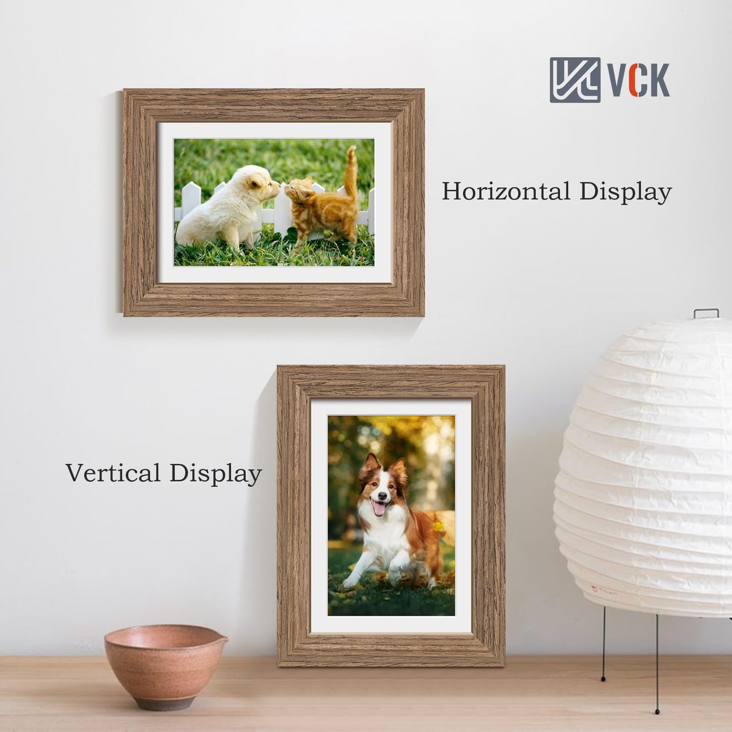 VCK 5x7 Picture Frame 2 Pack - Walnut, High-End Wood Poster Frames with Tempered Glass, Display 4x6 Photo with Mat or 5x7 without Mat, Art Gallery-Quality, Wall Hanging/Tabletop, Walnut