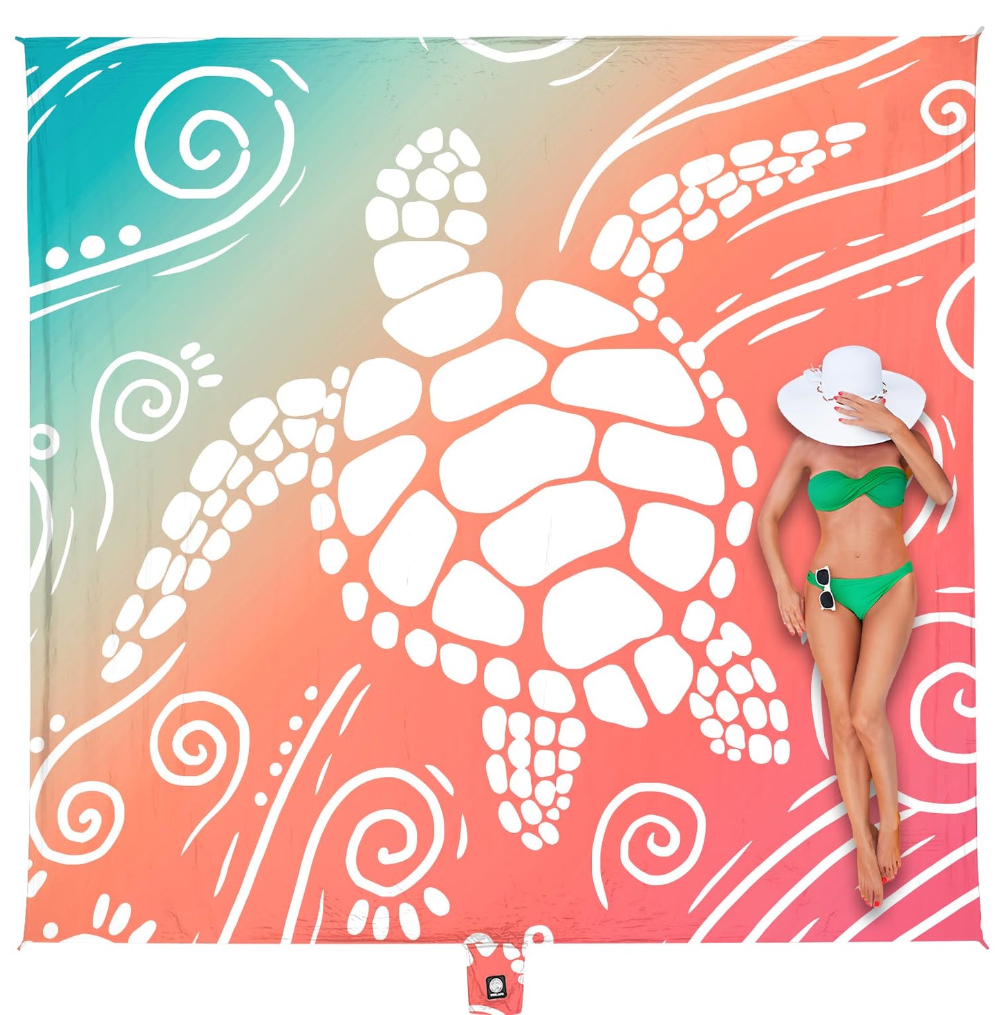 WEKAPO Beach Blanket Waterproof Sandproof Oversized Extra Large Sand Free Beach Mat with Stakes, Storage Bag - Essentials for Outdoor Beach, Picnic (Sea Turtle, 8 X 7 FT (1~4 Person))