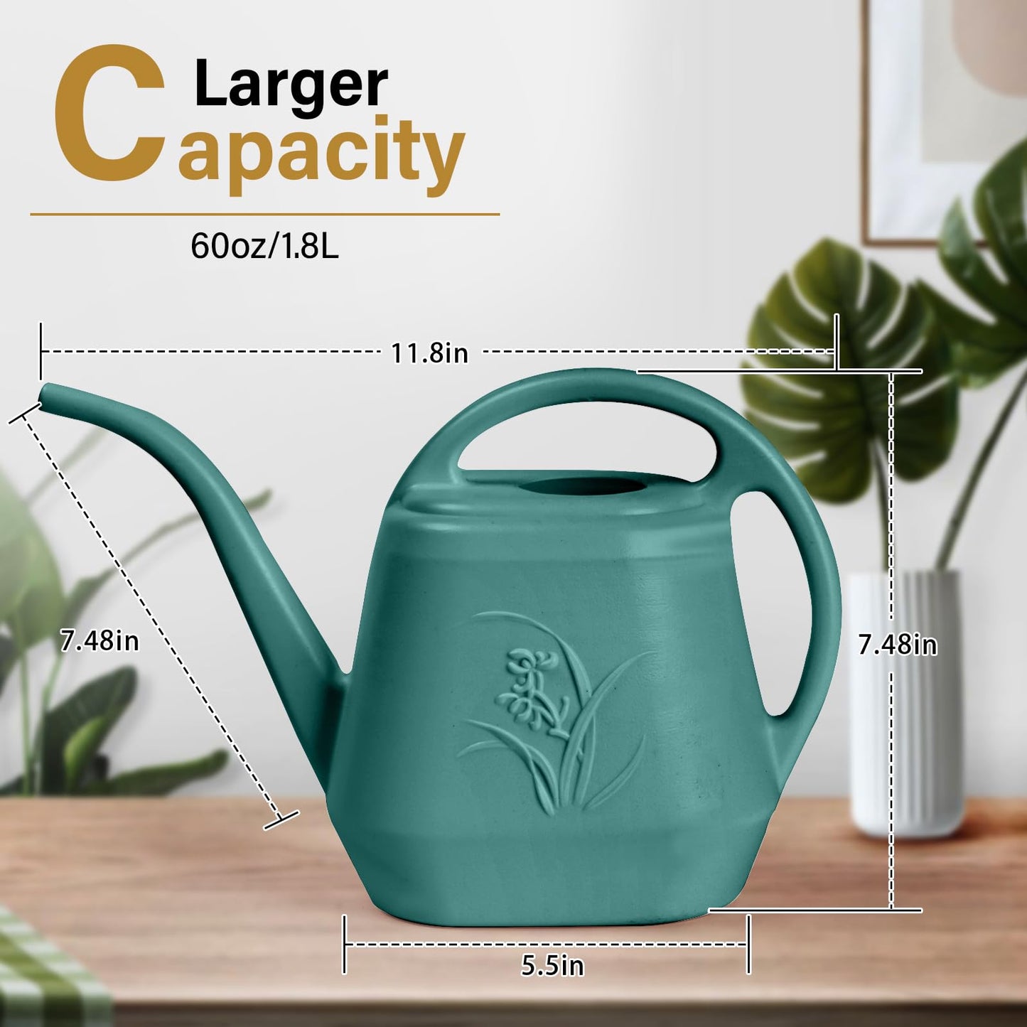 TTAOE GN Plastic Watering Can - for Indoor and Outdoor Plant - 1/2 Gallon - Green