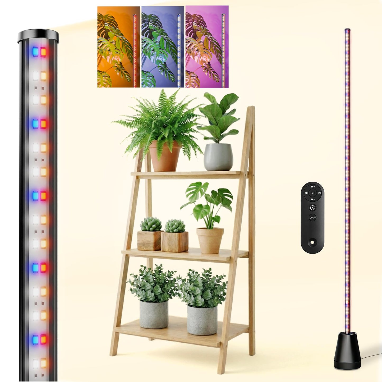 Grow Lights for Indoor Plants with Timer, 60 Inch Vertical Grow Light Full Spectrum 192 LEDs 24W with 3/6/12H Auto On/Off Remote 3 Light Modes 5-Level Dimmable Standing Plant Lamp
