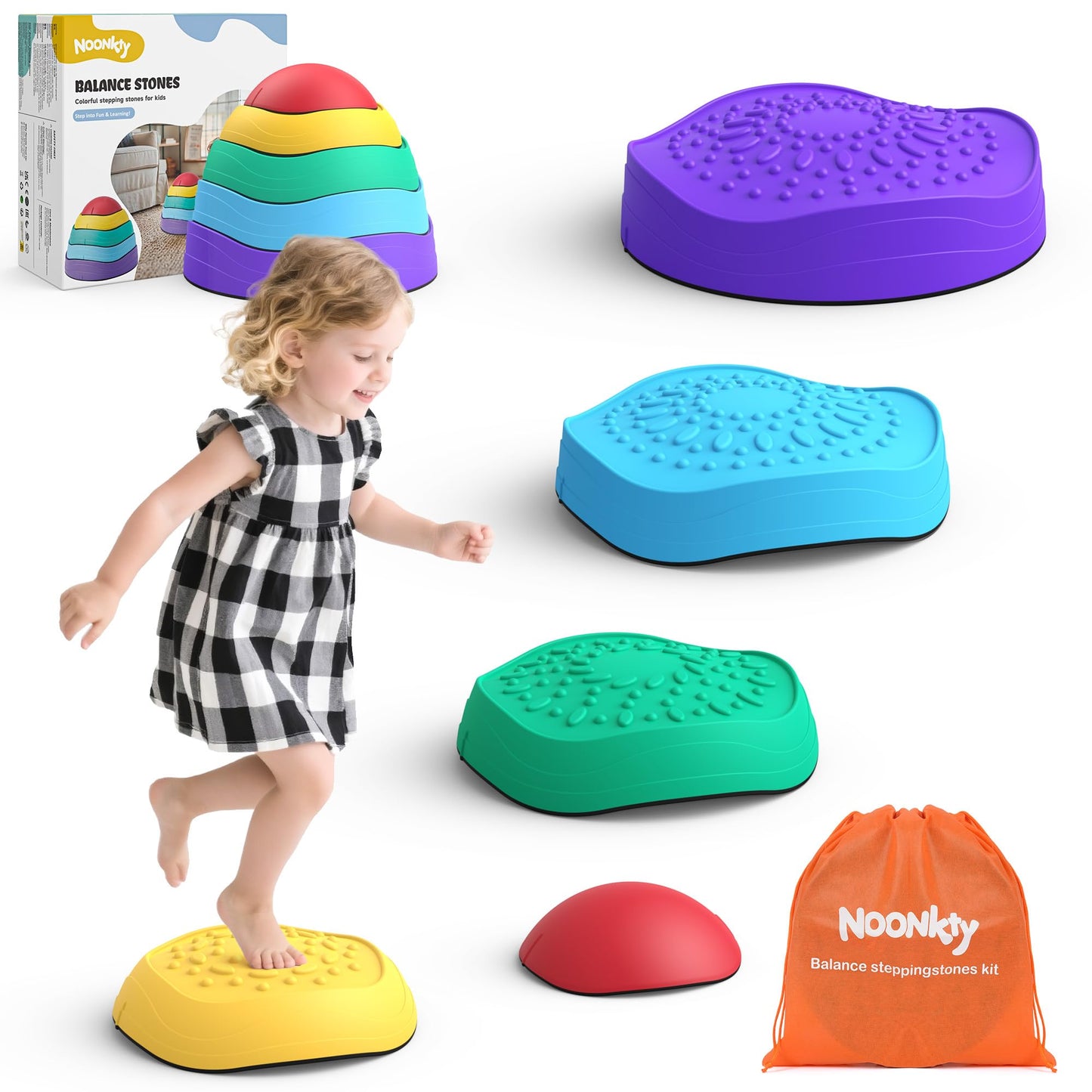 Stepping Stones, 5pcs Non-Slip Stepping Stone, Sensory Stepping Stones for Coordination Skills & Promoting Balance, Balance Outdoor Indoor