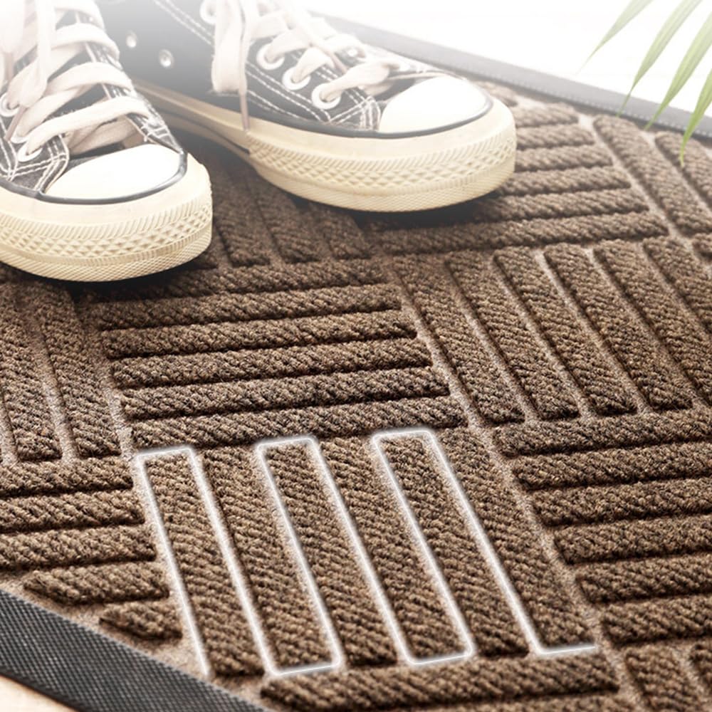 MATZEN Diamond Door Mat Indoor Outdoor Rug Floor, Front Entrance Entryway, Heavy Duty Low Profile Rubber Waterproof Garage Patio Porch Weatherproof, Non Slip Absorbent Dirt Trapping, 17x29, Red