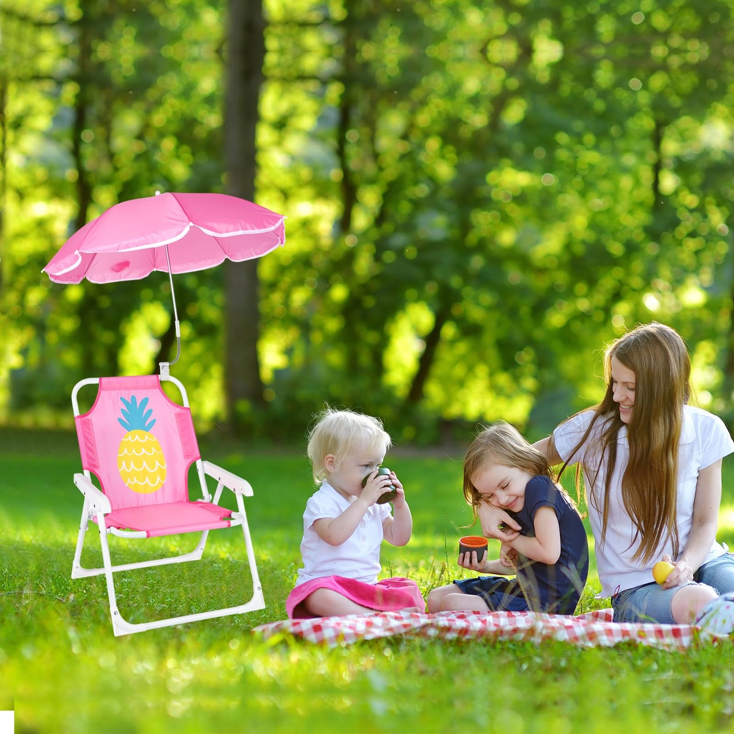PLULON Kids Beach Chair with Umbrella Folding Lawn and Camping Chair with Summer Shade Children's Beach Chair for Pool Travel Outdoor (for 1-5 Years Old)