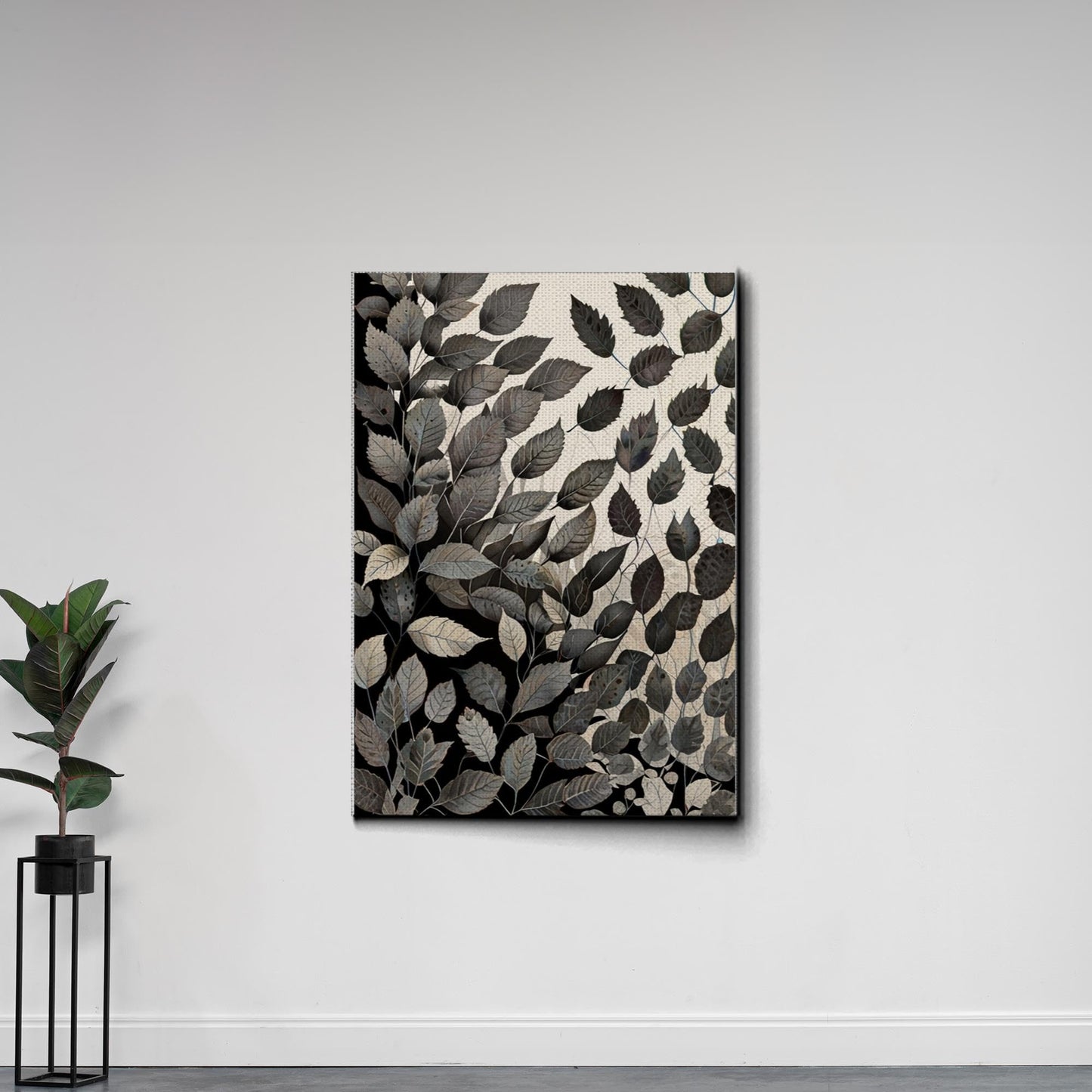 Canvas Print Scandinavian Folk Art Black and Beige Abstract Botanical Wall Art for Scandinavian Home Decor Decor Canvas, Print
