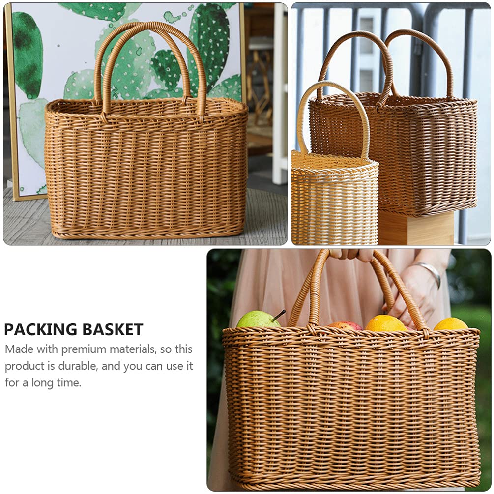 LIOOBO Big Picnic Basket with Handle, Plastic Baskets for Gifts Empty, Woven Imitation Rattan Baskets, Gift Storage Basket for Camping, Birthday, Wedding，Picnic, Party