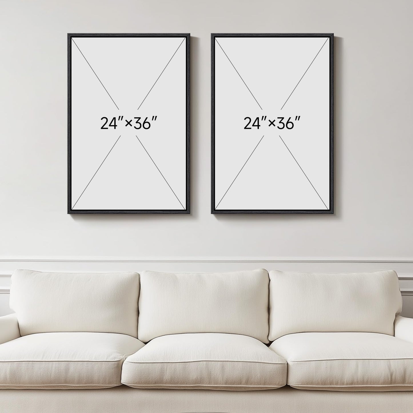 Large Framed Abstract Set of 2 Wall Art for Living Room, Neutral Black Beige Geometric Modern Canvas Artwork for Walls, Minimalist Painting Print Wall Decor Bedroom Hallway Home Office, 24x36 Inch