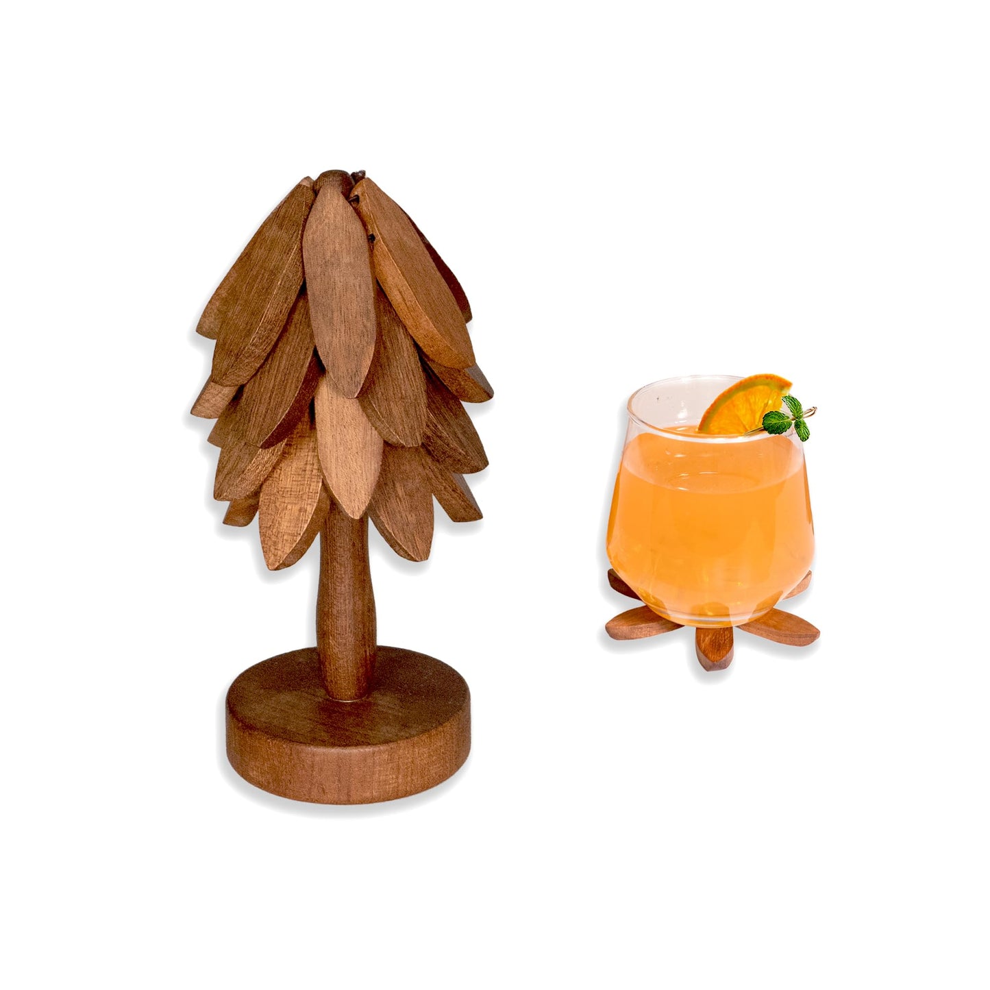 Yuoyar Coasters, Wooden Tree-Shaped sapele Wood Drink Coasters Set for Coffee Table, Kitchen Table Decor