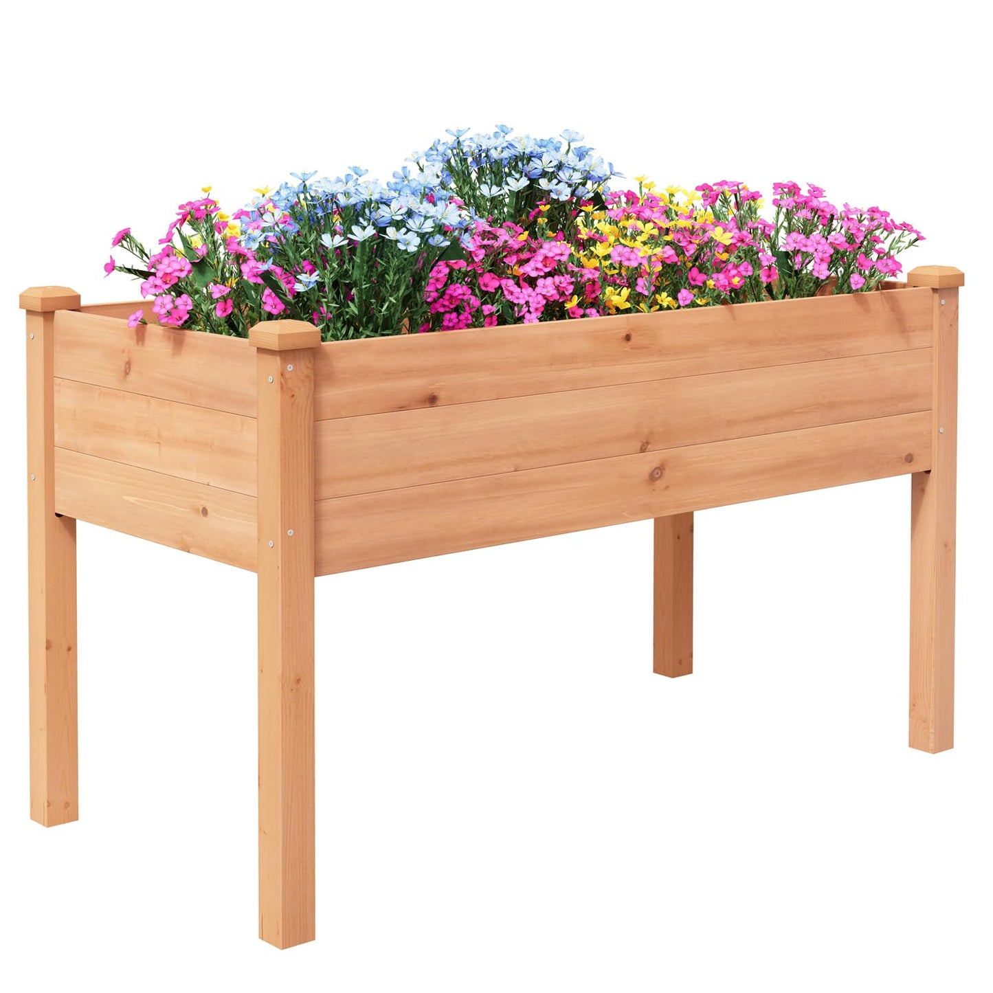 BIRASIL Outdoor Raised Garden Bed, Wood Planter Box for Vegetable Flower, Elevated Reinforced Large Garden Planters Boxes for Backyard Patio Gardening Balcony (48”L, Brown)