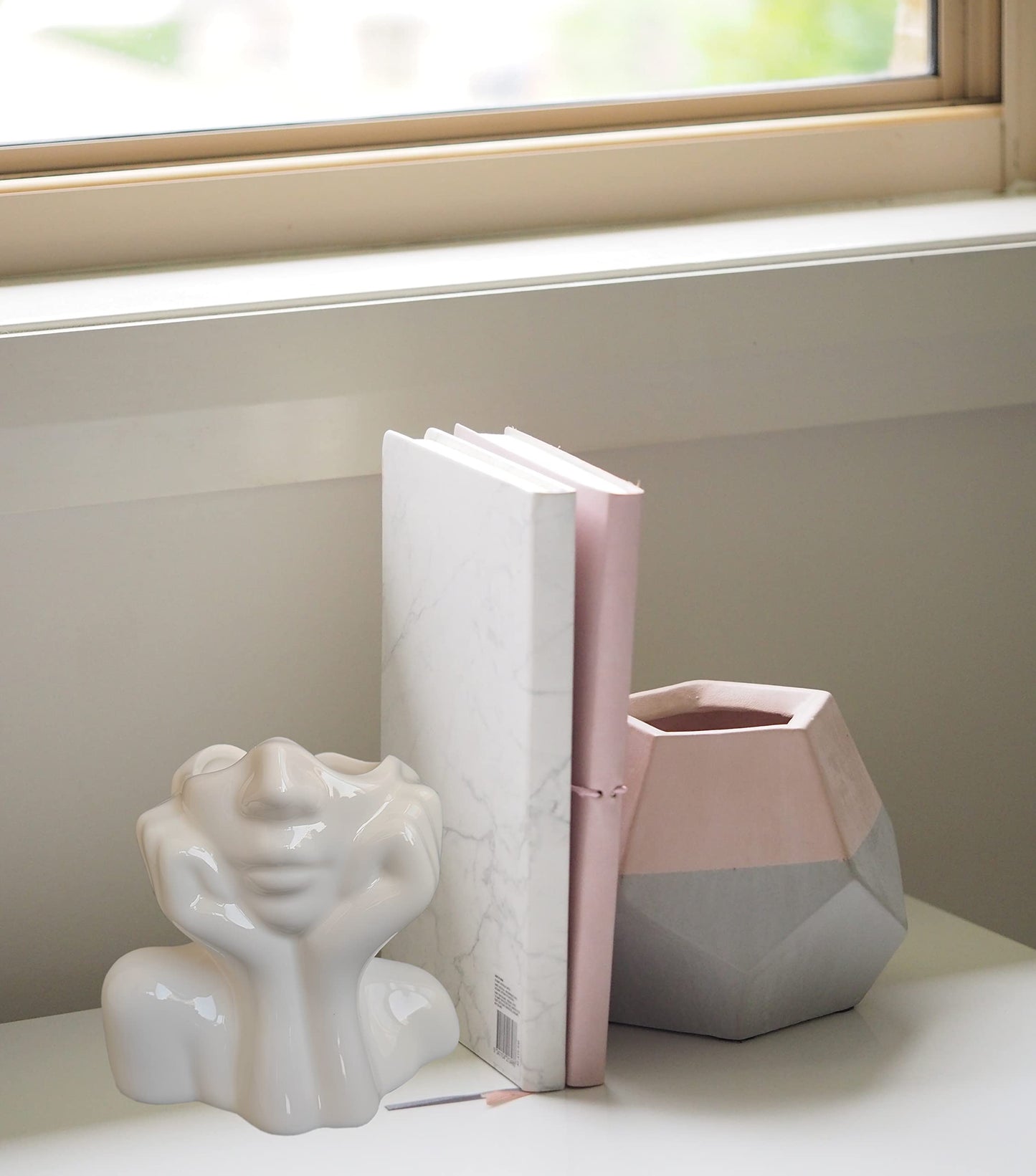 Face Vase Unique Ceramic Vase for Room,Office,Home Decor,White,A
