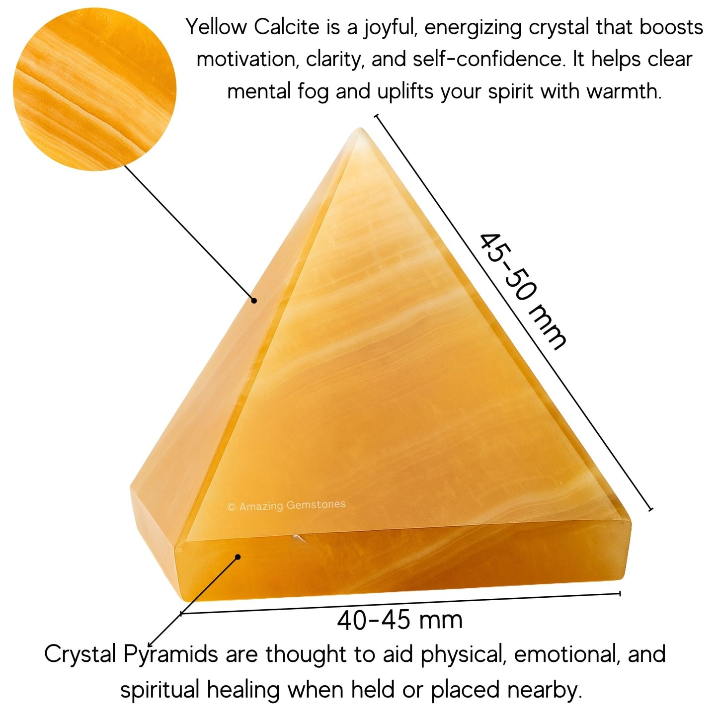 Amazing Gemstone Yellow Calcite Pyramid Crystal Healing Stones - 2" Great Pyramid Figurine of Natural Stone Pyramid for Meditation, Reiki, Chakra Balancing and Crystal Pyramids Grid