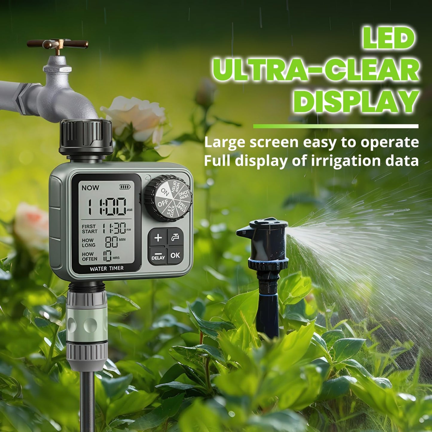 Curety Sprinkler Timer for Garden Hose, Irrigation Water Timer with Rain Delay, Automatic Manual Watering for Lawn Yard Outdoor Drip Irrigation System