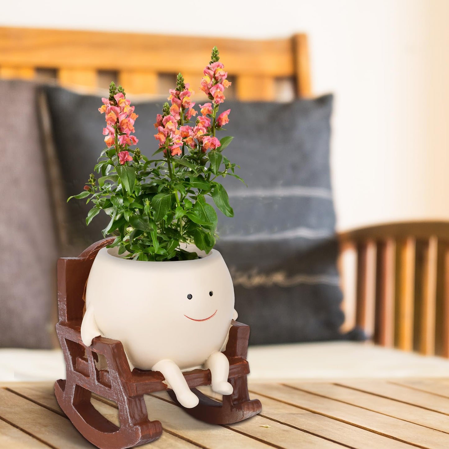Boomluck Smiling Flower Pot Rocking Chair – Whimsical, Decorative, and Practical Planter with Drainage Holes, Indoor and Outdoor Plant Pot, DIY Decoration Gift for Plant Lovers