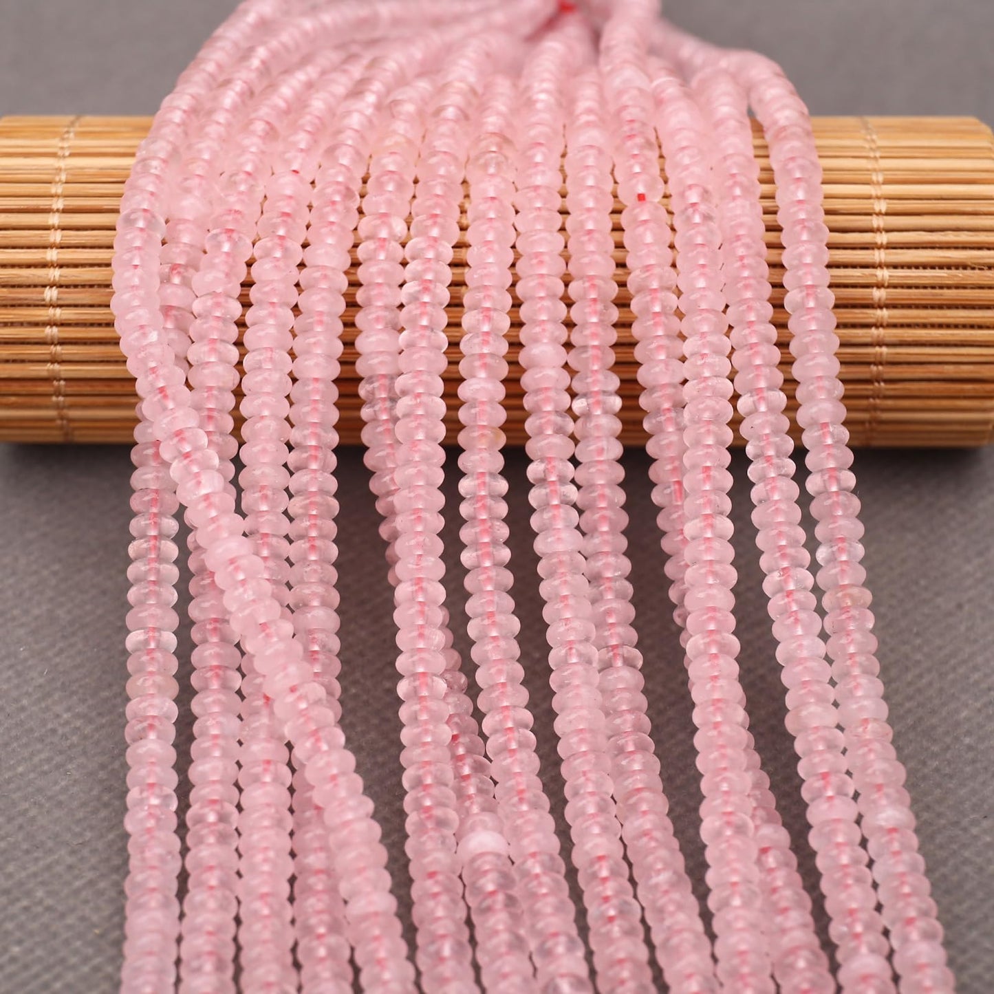 BONNY BOXX 1 Strand (150PCs) Natural 2 * 4mm Pink Quartz Rondelle Beads, Natural Abacus Disk Stone Beads Loose Spacer Gemstone for DIY Bracelet Necklace Jewelry Making