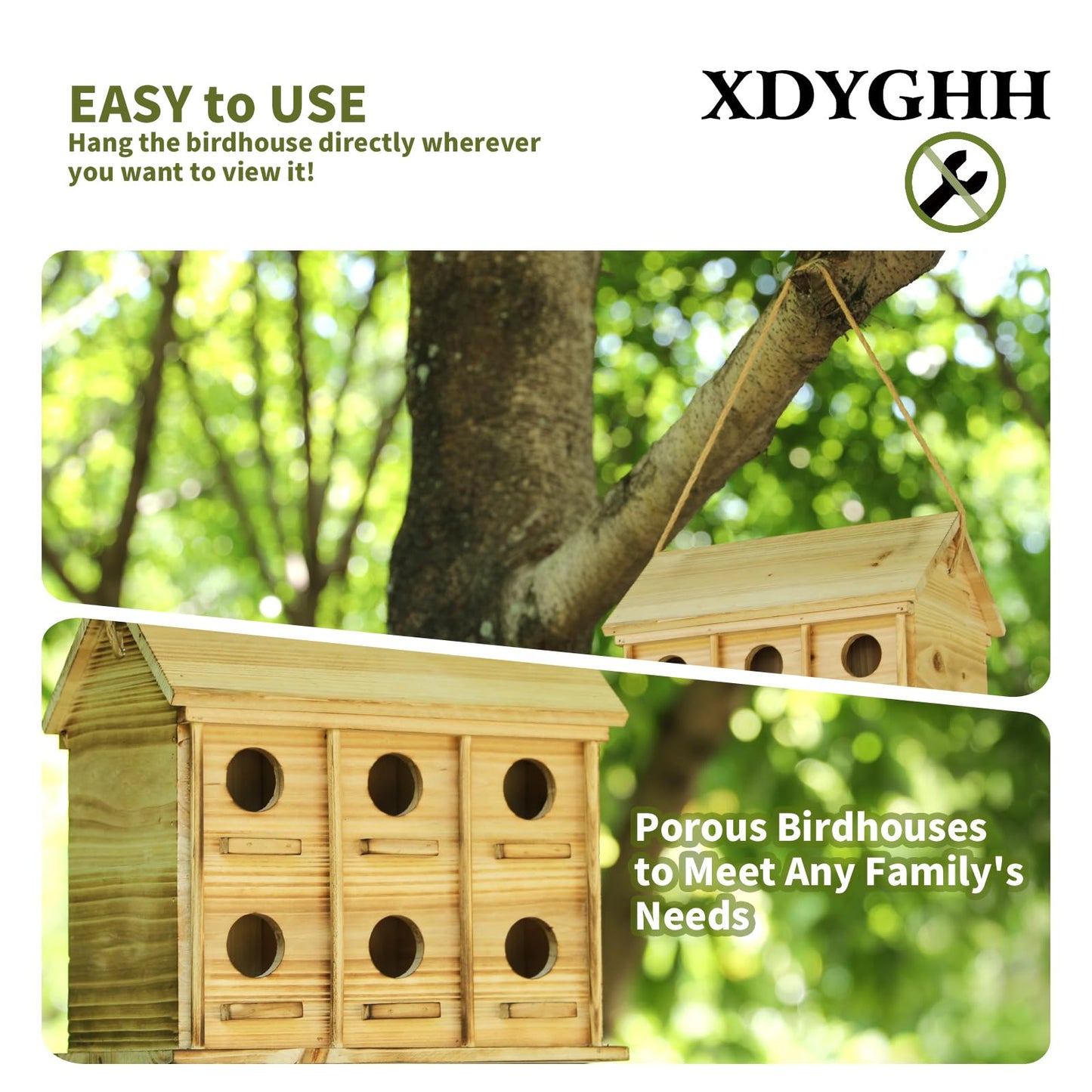 Bird Houses for Outside, 12 Hole Wooden Bird House for 12 Bird Families, Large Hanging Birdhouse Nesting Box for Wren Finch Bluebirds, Outdoor Garden Bird Hotel
