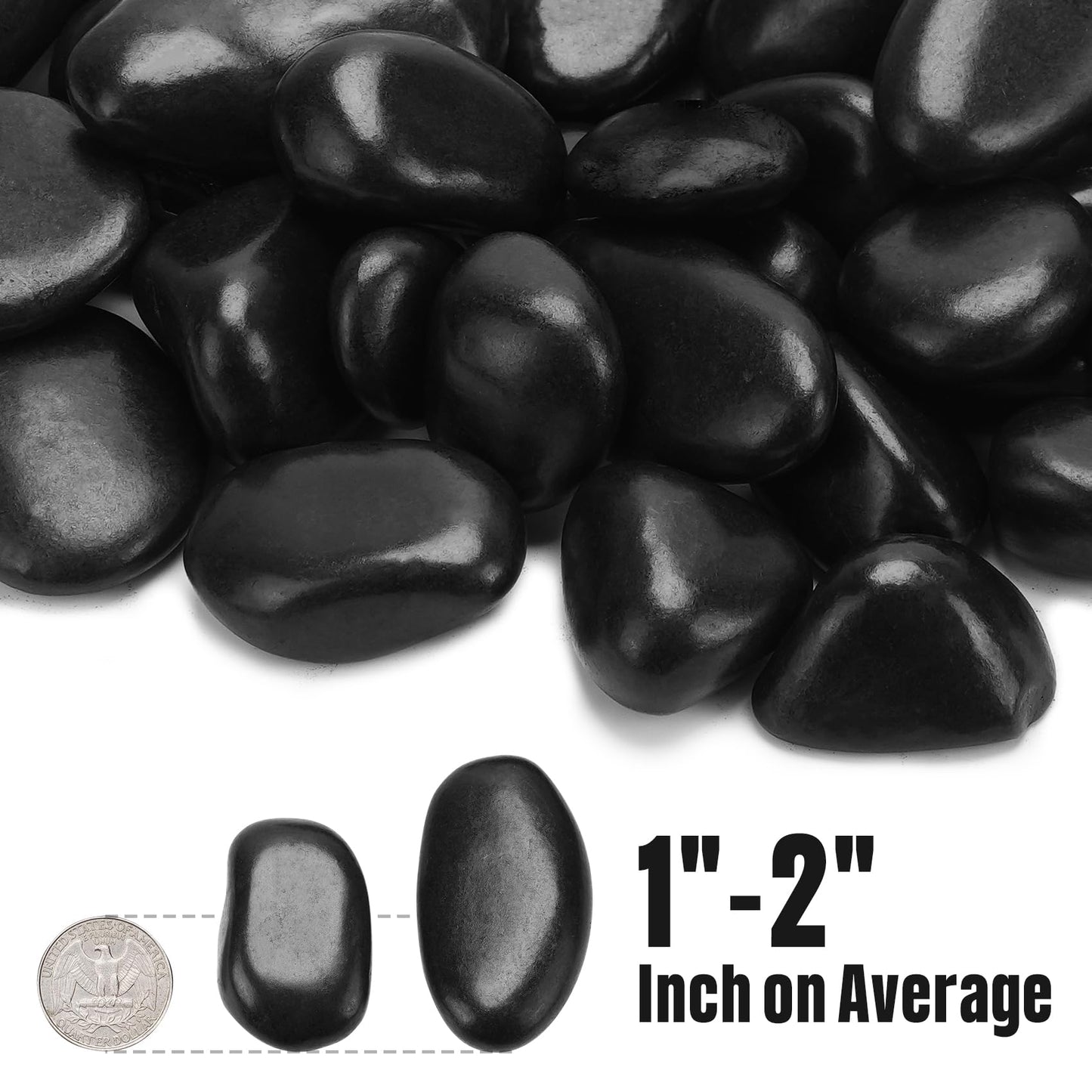 onlyfire 5lb Black River Rocks, 1"-2" Polished Black Pebbles Aquarium Gravel Stones for for Plants, Landscaping, Vase, Succulent, Fish Tank