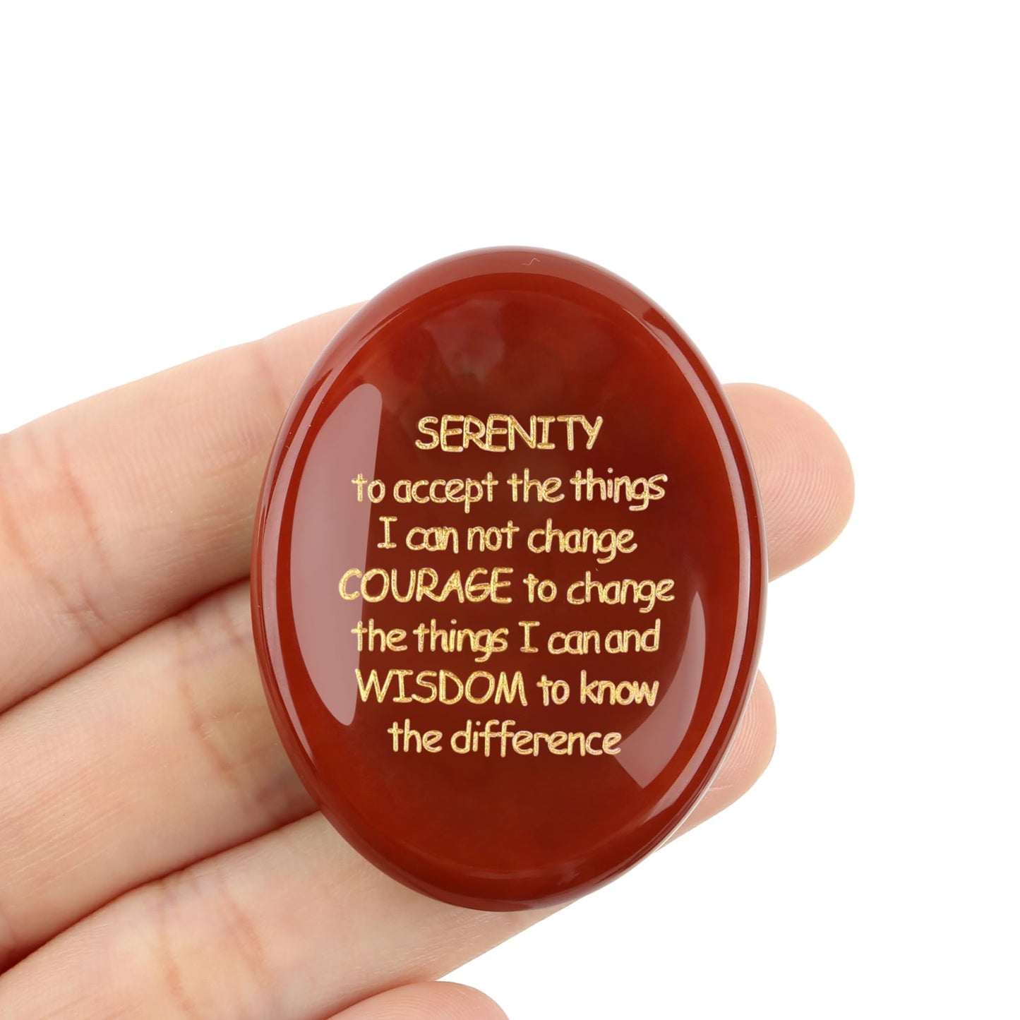 QINJIEJIE Serenity Prayer Red Carnelian Agate Crystal Healing Stones Worry Stones for Anxiety Engraved Inspirational Stones Anxiety Relief Items Encouragement Gifts for Women Friends Teacher