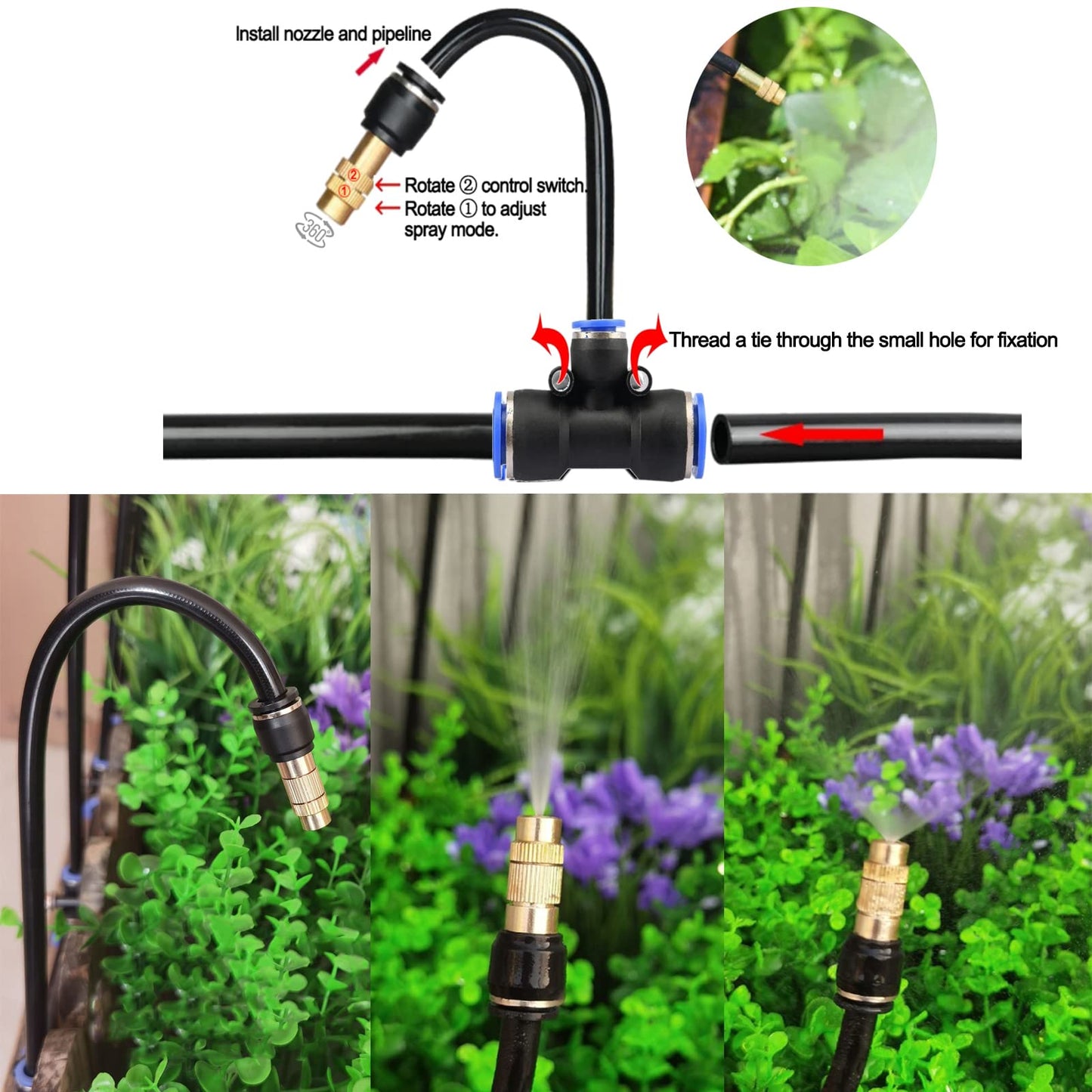 131FT Drip Irrigation Kits with Quick Connector,Automatic Irrigation System with Replaceable 360-degree Bending Dropper,atomizing Copper Nozzle for Watering System for Garden Plant Lawn Patio.