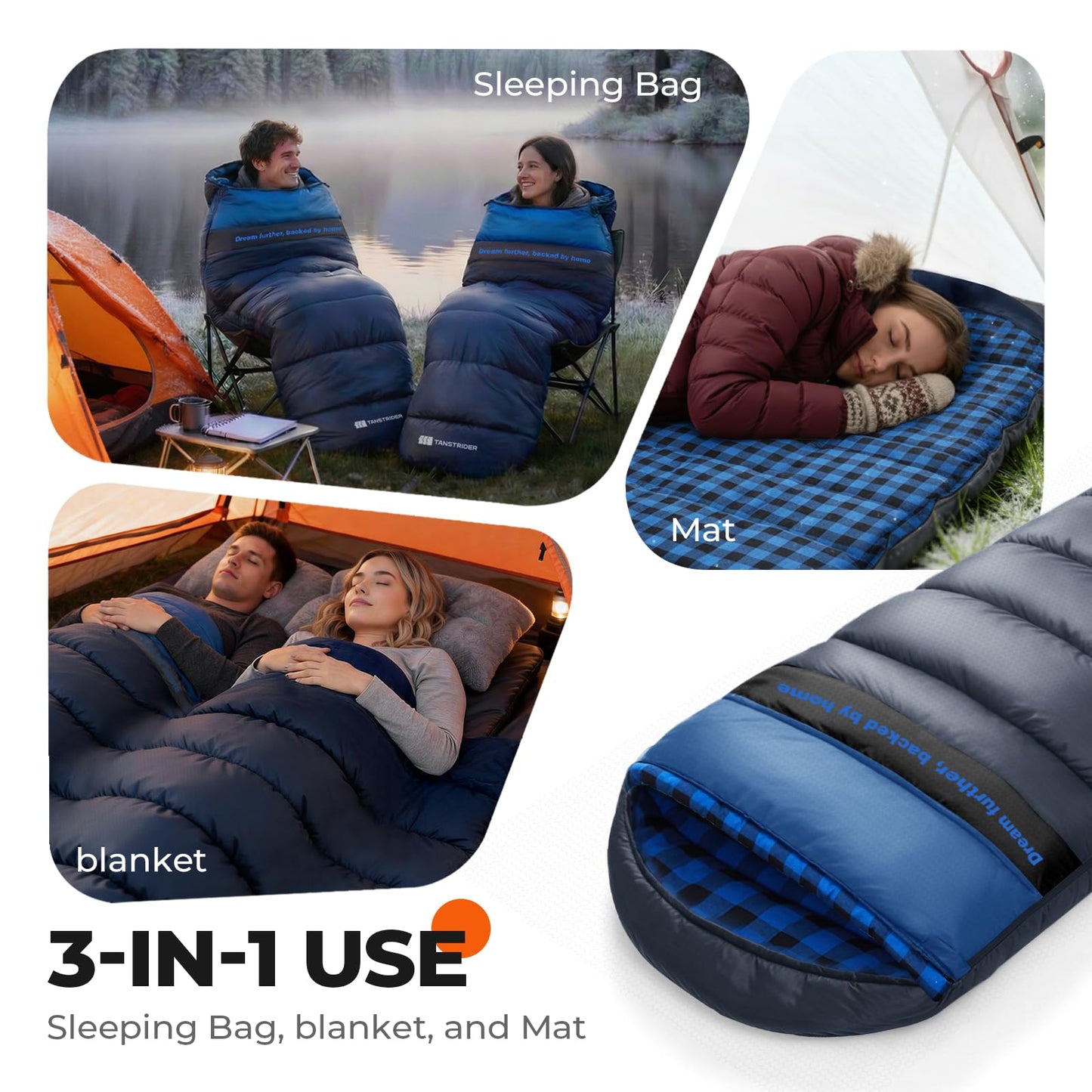 TANSTRIDER Cotton Flannel XXL Sleeping Bags for Adults Cold Weather Camping Sleeping Bag for Adults Kids Teens with Compression Sack,Camping Gear for Traveling,Hiking,Climbing,Outdoor,Indoor