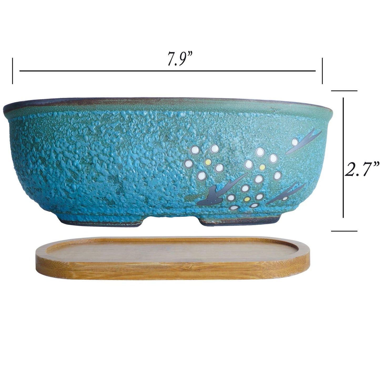 ARTKETTY Succulent Pots, 7.9" Rectangle Succulent Planters with Drainage Tray, Shallow Planters for Indoor Plants Ceramic Cactus Pots Bonsai Flower Plant Container for Home Windowsill Decor