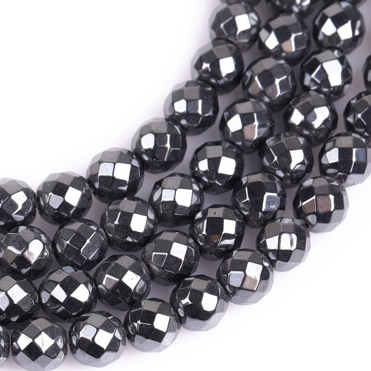 HAAMIIQII 65pcs 6mm Natural Black Hematite Loose Gemstone Beads Faceted Round Spacer Stone Beads for Jewelry Making DIY Bracelets Necklaces Crafting