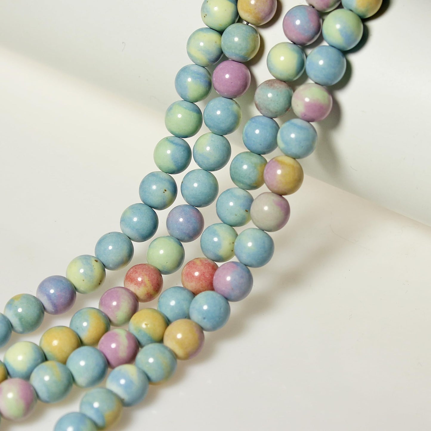 MJDCB Natural Stone Beads 8mm 43pcs Round Rainbow Stone Loose Gemstone Bead Charms for Jewelry Making Bracelet Necklace Earring Pendant
