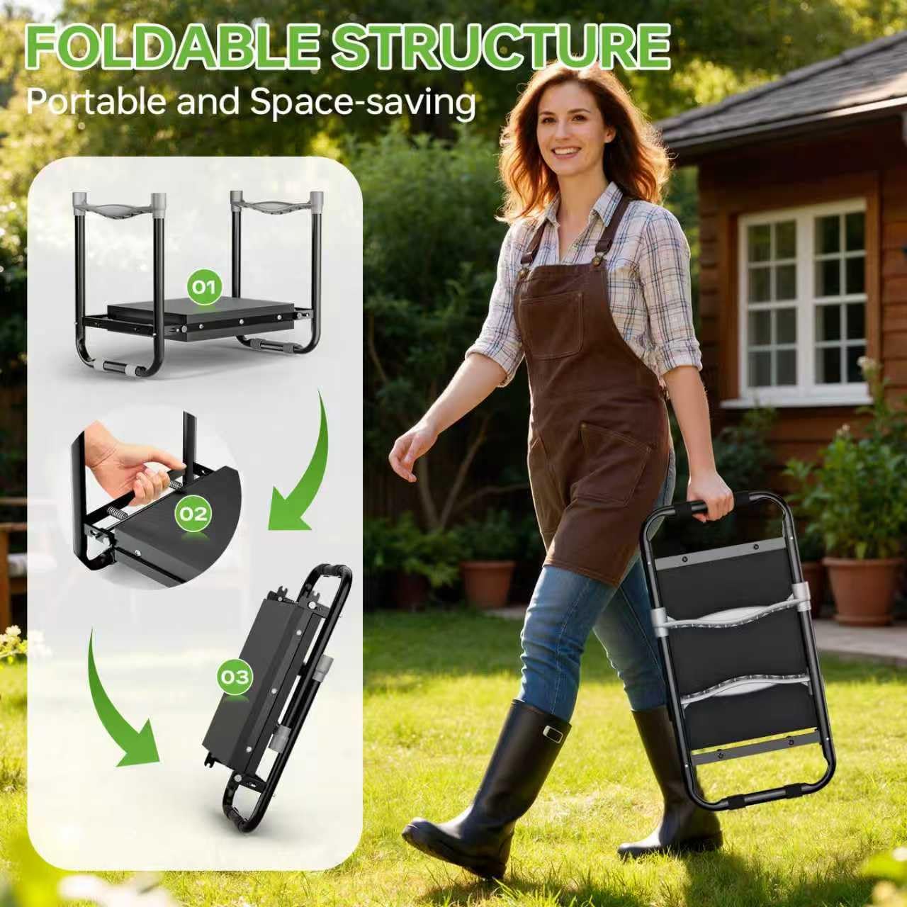 KeepTrim Garden Kneeler and Seat, Foldable Ergonomic Kneeling Bench with Tool Pouch 400 Lbs (Black)