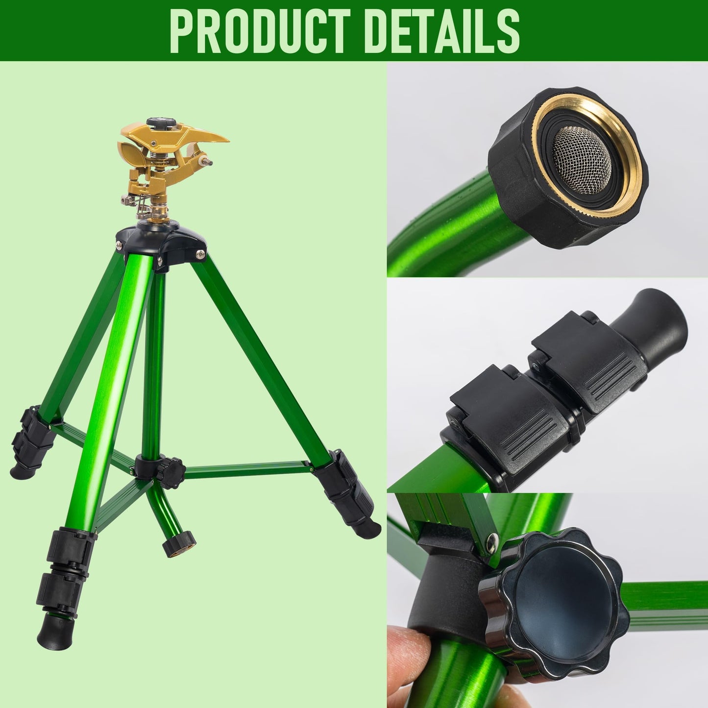 LIULO TOOL 2-Pack Large Impact Sprinkler on Tripod Base, Heavy Duty Zinc Alloy Sprinkler for Yard with Adjustable Head and Extendable Tripod, 360 Full Coverage Irrigation Tool for Lawn Garden