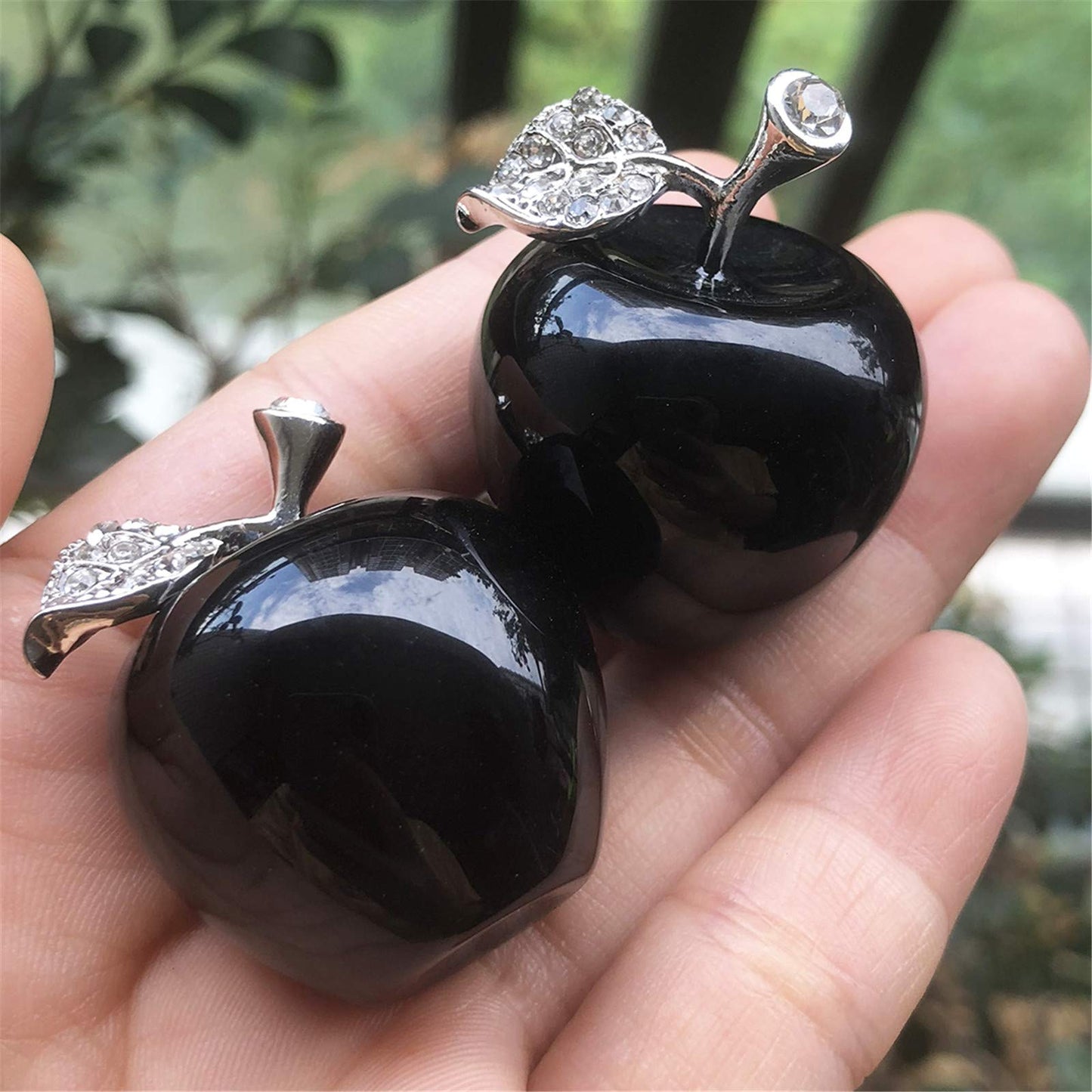 Fekuar Neyisaa Black Obsidian Crystal Apple Decor, Healing Crystals Pocket Stone Fruit Figurine Craft Home Decoration 30mm